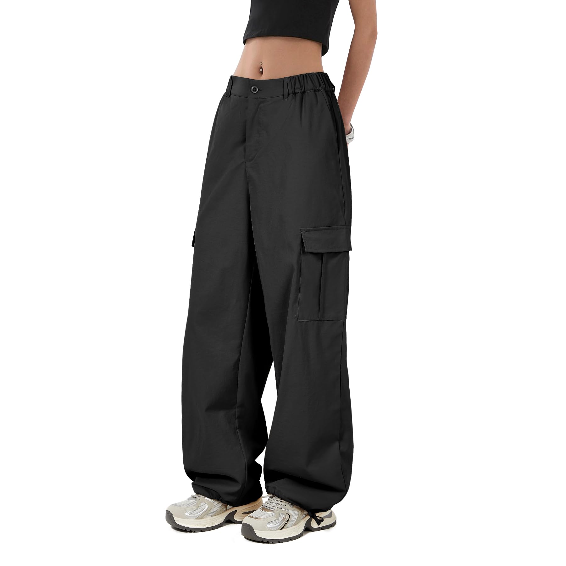 Zando Women's Y2K Baggy Cargo Pants - Stretchy High Waist Wide Leg Parachute Pants with Multiple Pockets | Trendy Streetwear for Casual Outfits, Workwear & Festival Fashion
