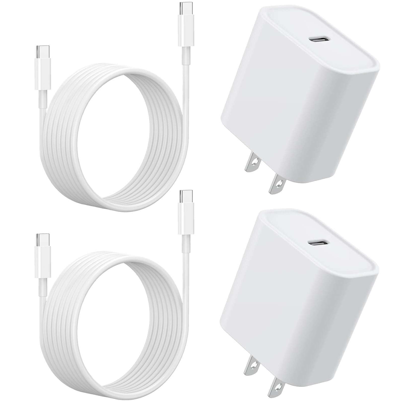 20W Fast Charger Block with 6ft USB C Cable - Compatible with iPhone 16/15 Series, iPad Pro/Air/Mini - Quick Charge & Data Sync - Perfect for Home, Office & Travel (2-Pack)