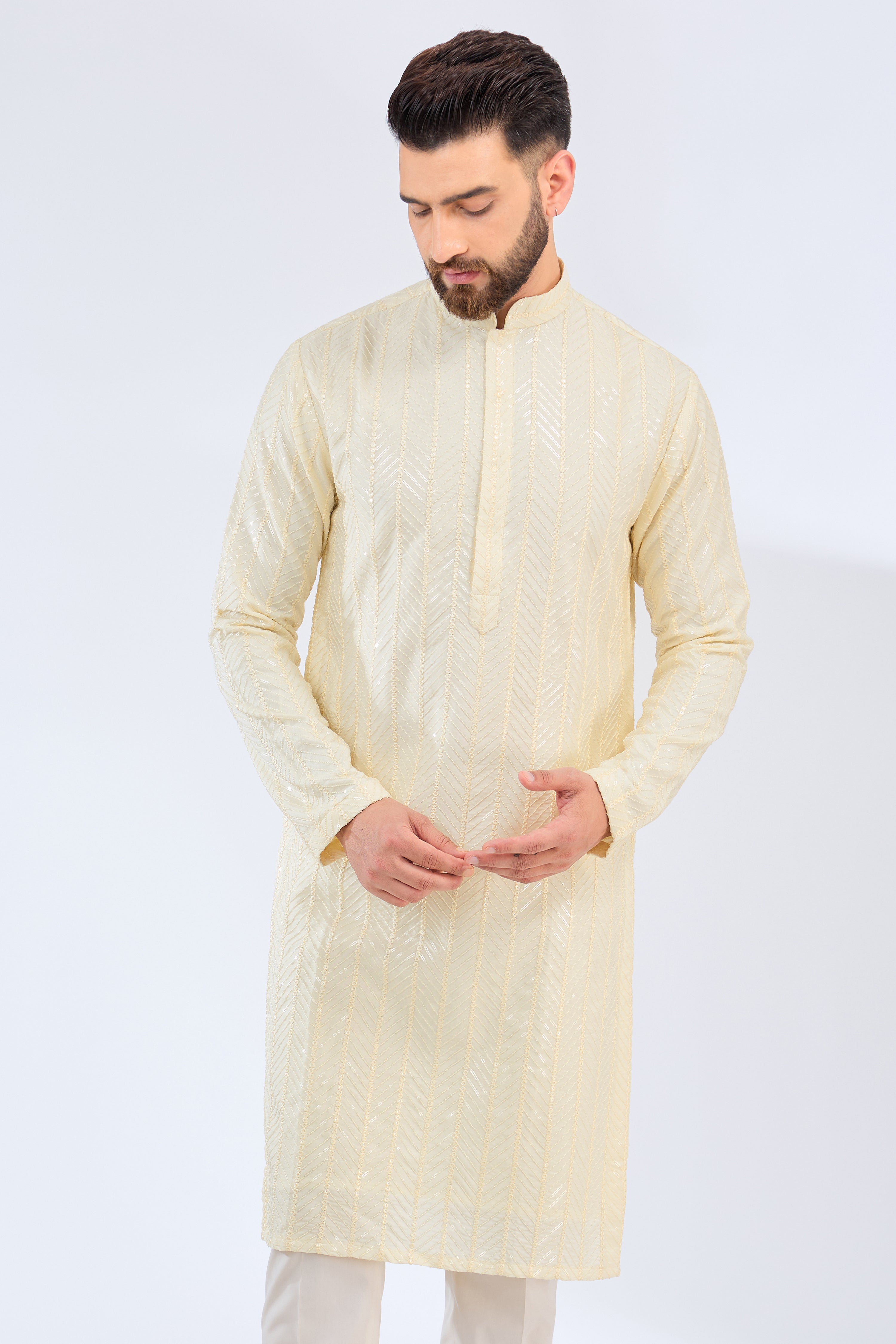 Elegant Ivory Cream Sequin Embroidered Kurta for Women - Perfect for Festivals, Weddings & Special Occasions