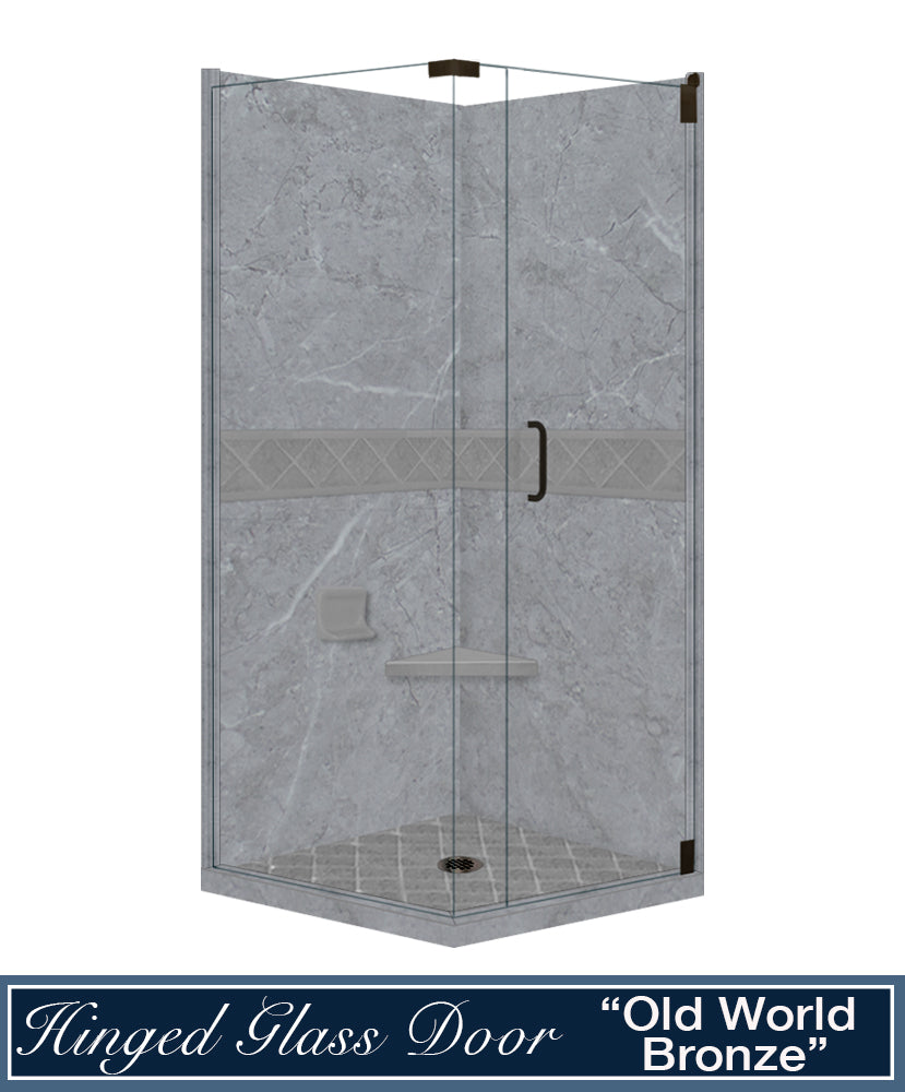 Grio Marble Diamond Corner Shower Enclosure Kit - Frameless Glass Shower Door for Bathroom - Perfect for Small Spaces & Modern Home Decor