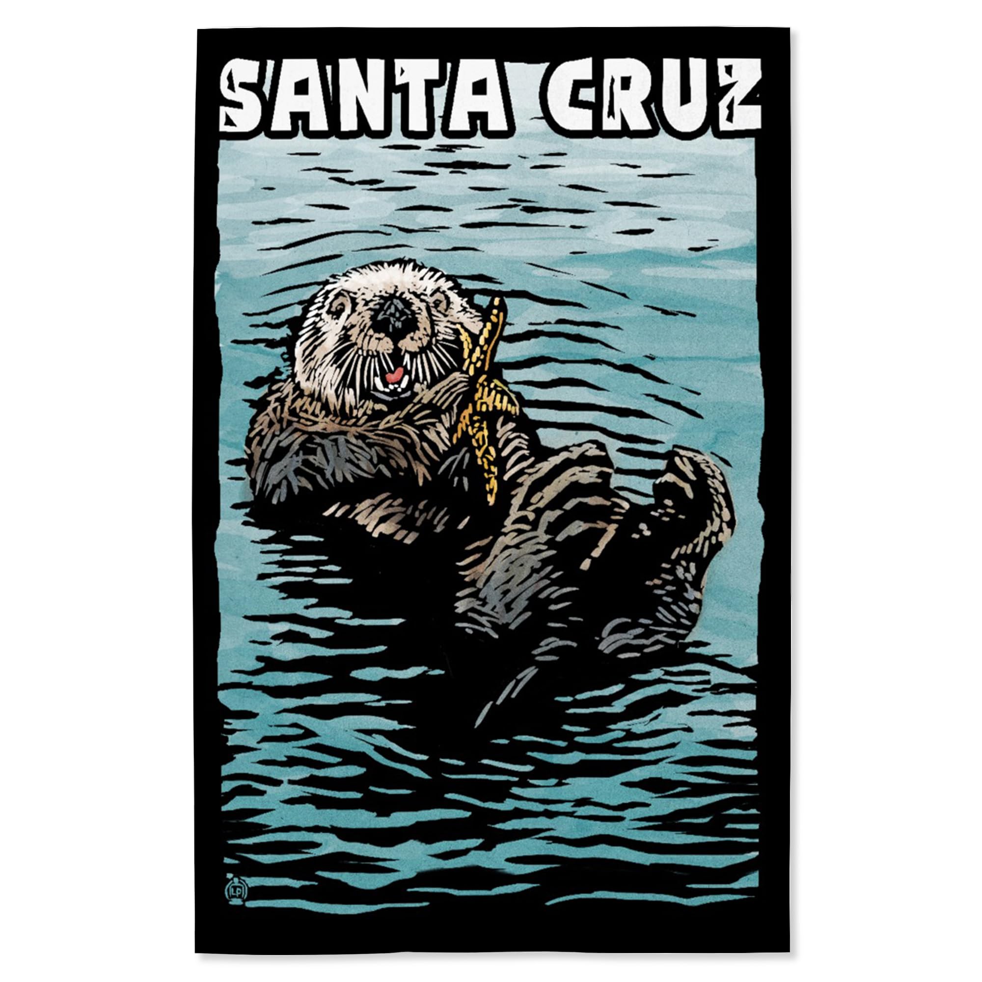 Lantern Press 16x24 Inch Giclee Art Print - Santa Cruz California Coastal Scene with Sea Otter Scratchboard Artwork | Perfect for Beach House Decor, Living Room Wall Art & Coastal Theme Interior Design