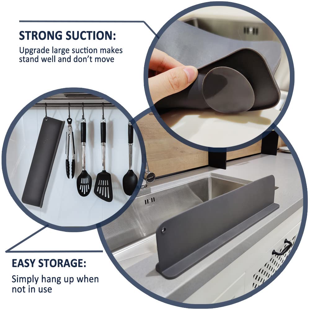 VALINK Sink Splash Guard with Suction Cups - 17.3 Inch Water Barrier for Bathroom & Kitchen Sink - Prevent Water Splashes While Washing Dishes, Brushing Teeth & Handwashing