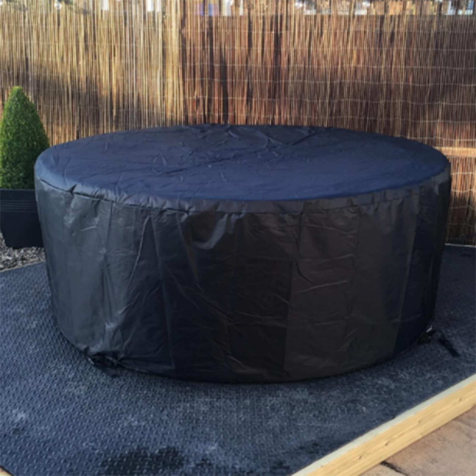Waterproof Round Patio Table Cover 77x58cm - 210D Oxford Cloth Outdoor Furniture Protector with UV & Wind Resistance - Durable Black Garden Table Cover for Deck, Balcony & Backyard Use