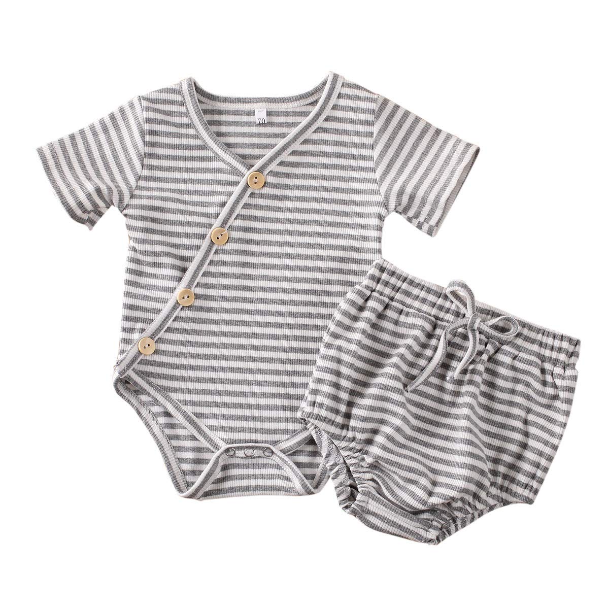 Newborn Unisex Baby Clothes Set - Soft Cotton Kimono Romper & Shorts for Boys & Girls | Summer Outfit for Infants | Perfect for Playtime, Photos & Outdoor Activities