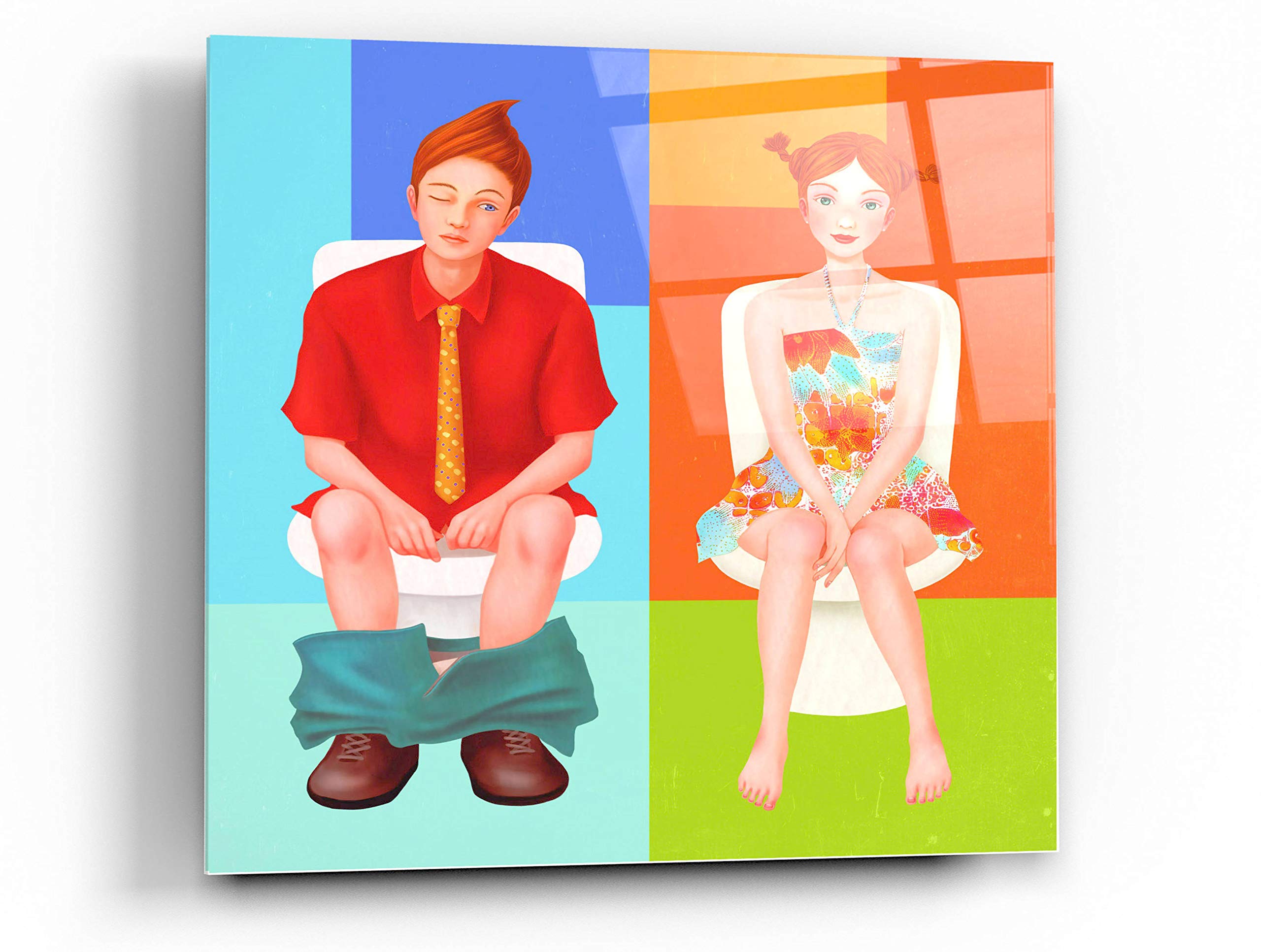 Epic 'Boy Meets Girl' Acrylic Glass Wall Art by Sai Tamiya - 36x36 Inch Modern Painting for Living Room, Bedroom & Office Decor