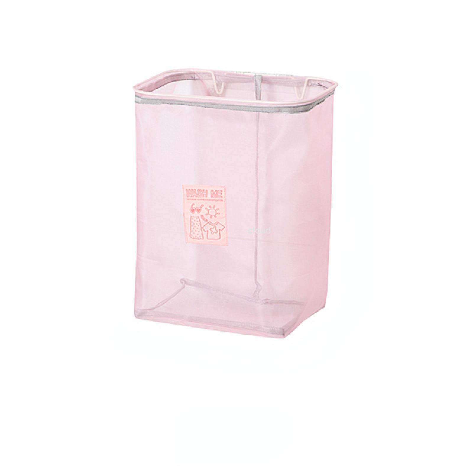Foldable Wall-Mounted Laundry Basket - Nylon Punch-Free Dirty Clothes Hamper for Bathroom, Bedroom & Closet Storage - Pink (Space Saving Clothes Organizer for Small Apartments & Dorm Rooms)