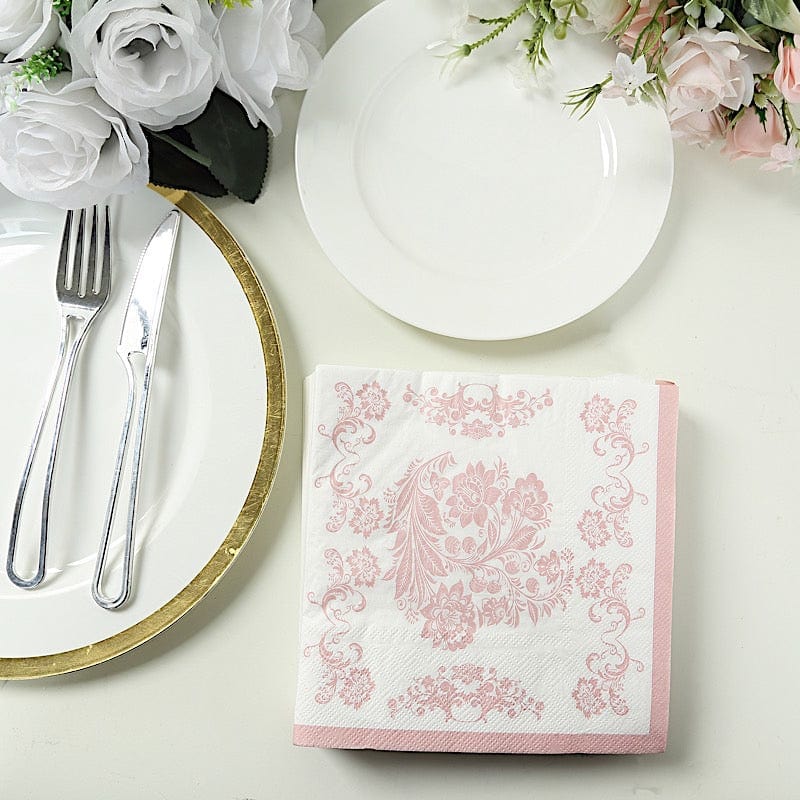 50 Pack French Toile Floral Pattern Cocktail Napkins - Elegant Party Decor for Weddings, Bridal Showers & Dinner Parties