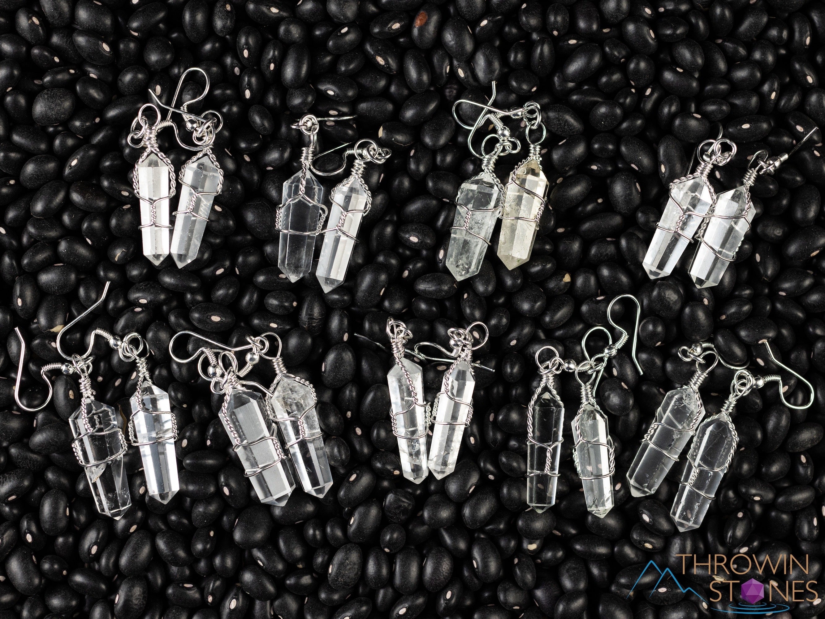 Clear Quartz Crystal Earrings - Wire Wrapped Dangle Jewelry with Natural Crystal Points (E0200) for Healing, Meditation & Spiritual Gifts