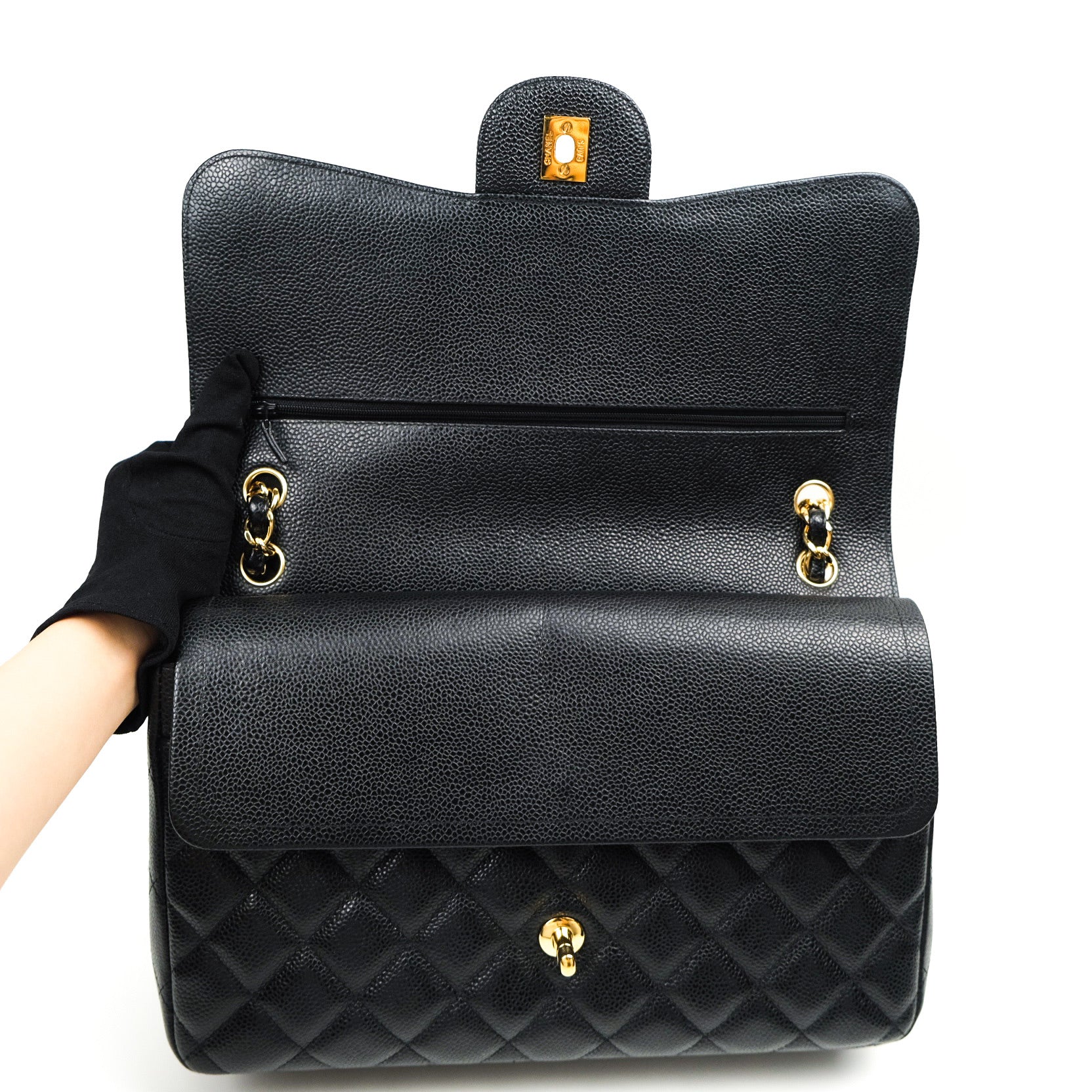 Chanel Classic Jumbo Double Flap Bag in Black Caviar Leather with Gold Hardware - Luxury Designer Handbag for Women, Perfect for Evening Events & Special Occasions