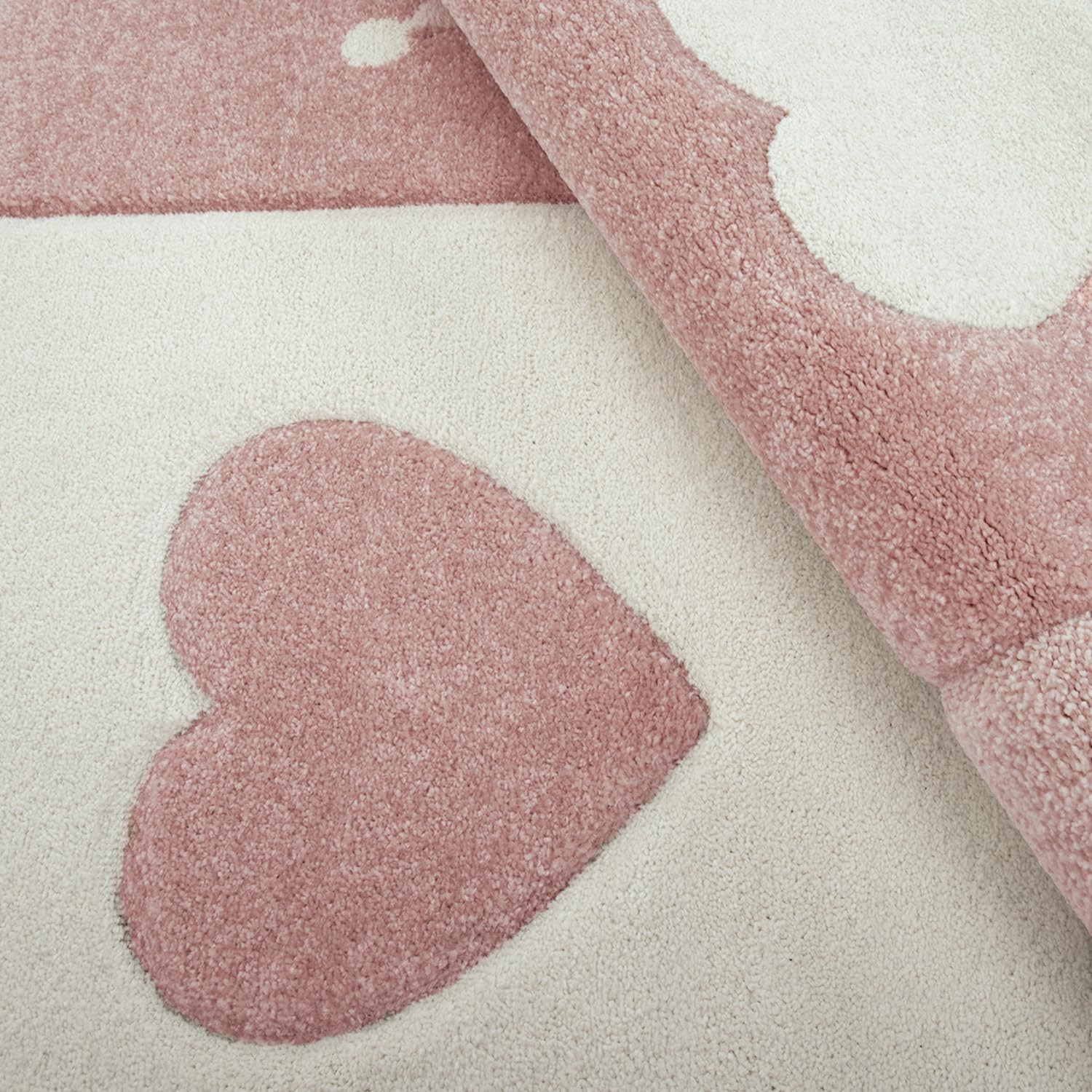 Pastel Kids Rug with Checked Dots, Hearts & Stars Pattern - 6'7
