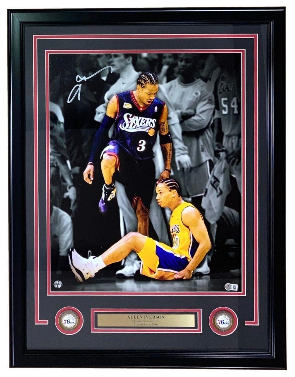 Authentic Allen Iverson Signed Framed 16x20 Philadelphia 76ers Step Over Lue Photo - NBA Memorabilia, Perfect for Sports Fans & Collectors - Great for Man Cave, Sports Bar, or Gift Idea