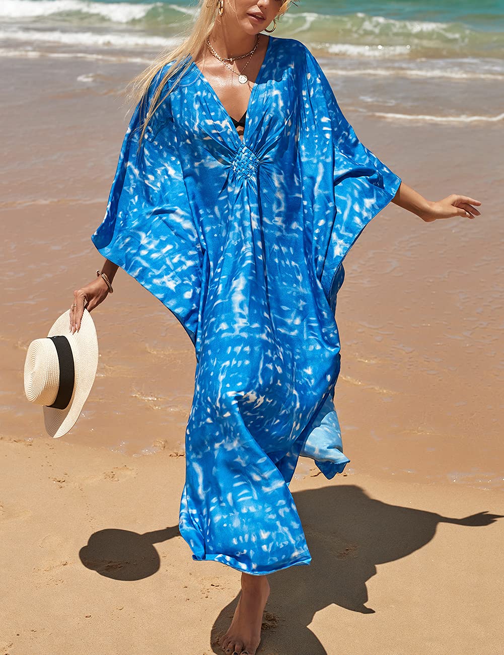 Bsubseach Women's Plus Size Kaftan Dress 2025 - V Neck Swimsuit Cover Up, Beach Caftan & Loungewear in Blue Print | Perfect for Poolside, Vacation & Summer Relaxation