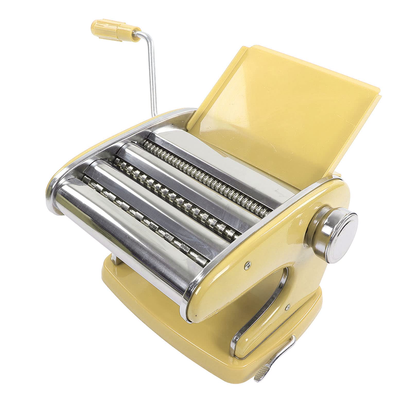 **Stainless Steel Manual Pasta Maker – 6 Adjustable Thickness Levels, Hand Crank Noodle Machine with Noodle Panel & Non-Slip Base for Spaghetti, Fettuccine (Yellow) – Perfect for Homemade Italian Pasta, Kitchen Gifts & DIY Cooking**