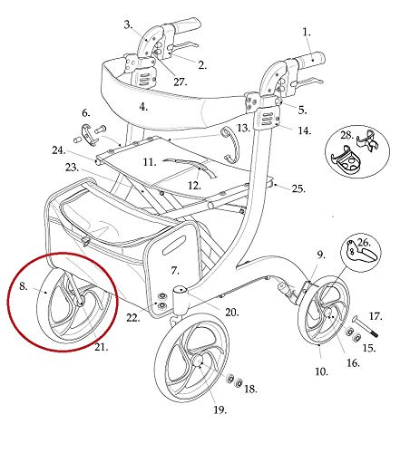 Replacement Front Wheels with Bearings for Drive RTL10266 Nitro Rollator Walker (Pre-2A1606301542 Models Only) - Durable Mobility Aid Wheels for Seniors & Patients - Perfect for Indoor/Outdoor Use on Hard Floors & Pavement