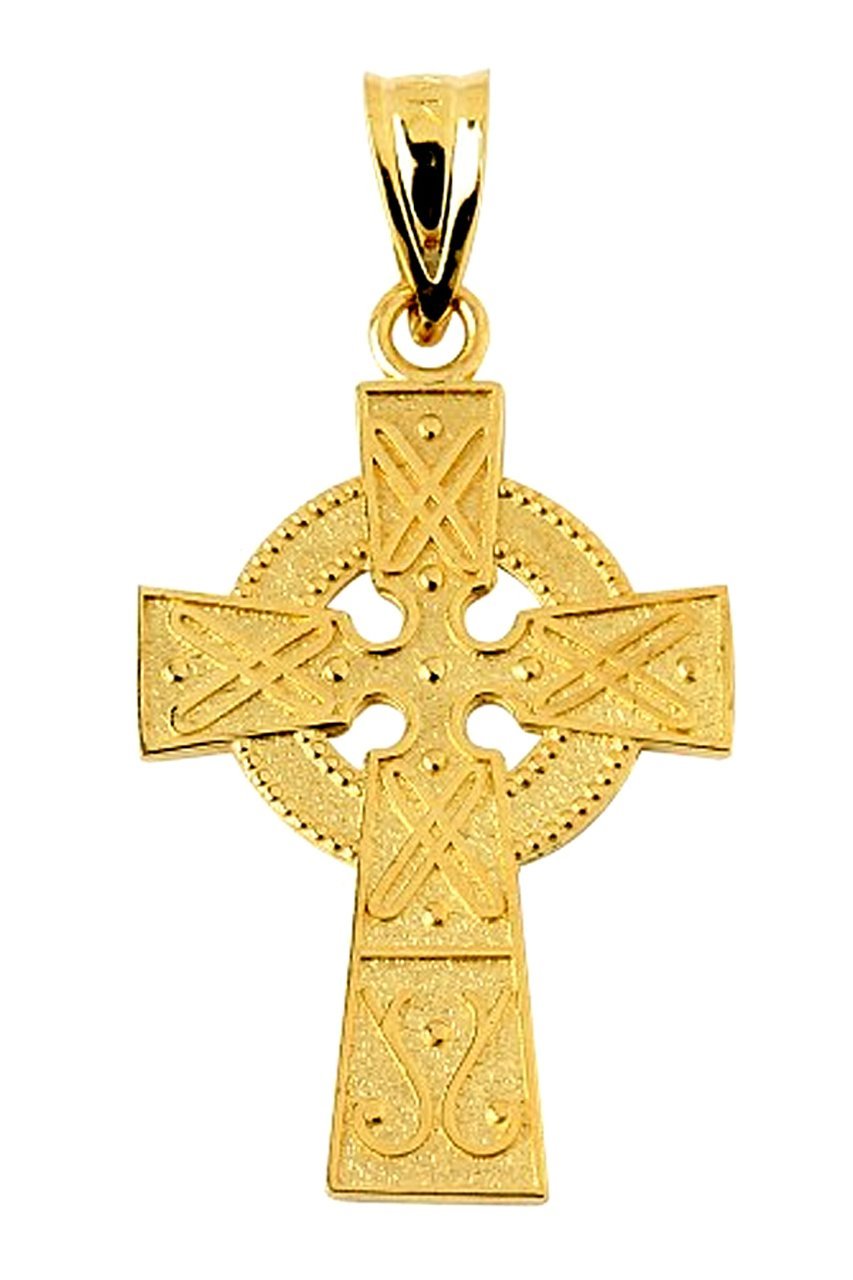 10K Yellow Gold Celtic Charm Gaelic Cross Pendant Necklace for Women - Elegant Irish Jewelry Gift for Birthday, Anniversary & Special Occasions