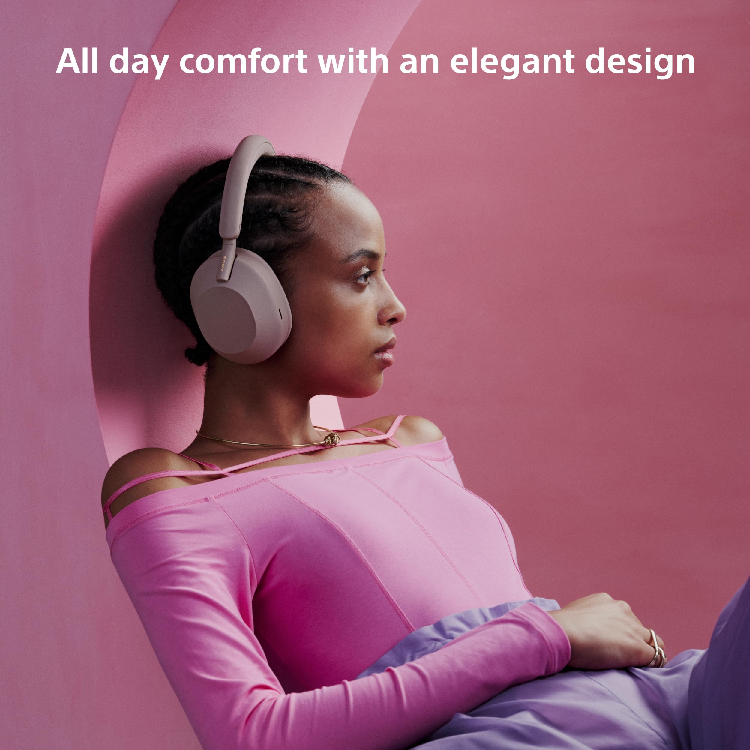 Sony WH-1000XM5 Wireless Bluetooth Over-Ear Headphones with Active Noise Cancellation, 30-Hour Battery Life, Built-in Mic for Clear Calls - Smoky Pink | Perfect for Travel, Work & Music Lovers