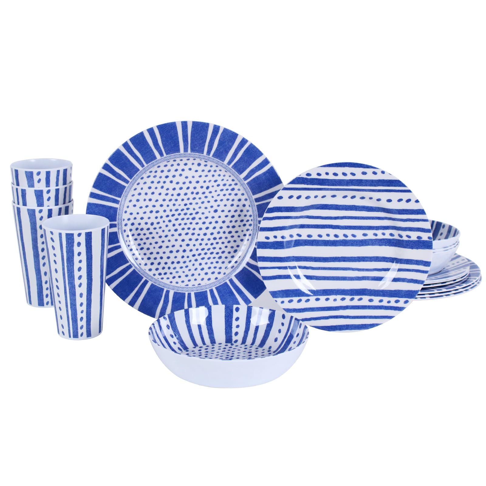 Premium 16-Piece Melamine Dinnerware Set - Durable, Lightweight & Unbreakable Plates, Bowls, Cups for Camping, Picnics, RV & Outdoor Dining | Floral Design | Dishwasher Safe for Indoor & Outdoor Use