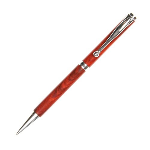 Lanier Slimline Twist Pen in Rhodium Finish with Red Heart Wood - Elegant Writing Instrument for Office, Gifts & Special Occasions