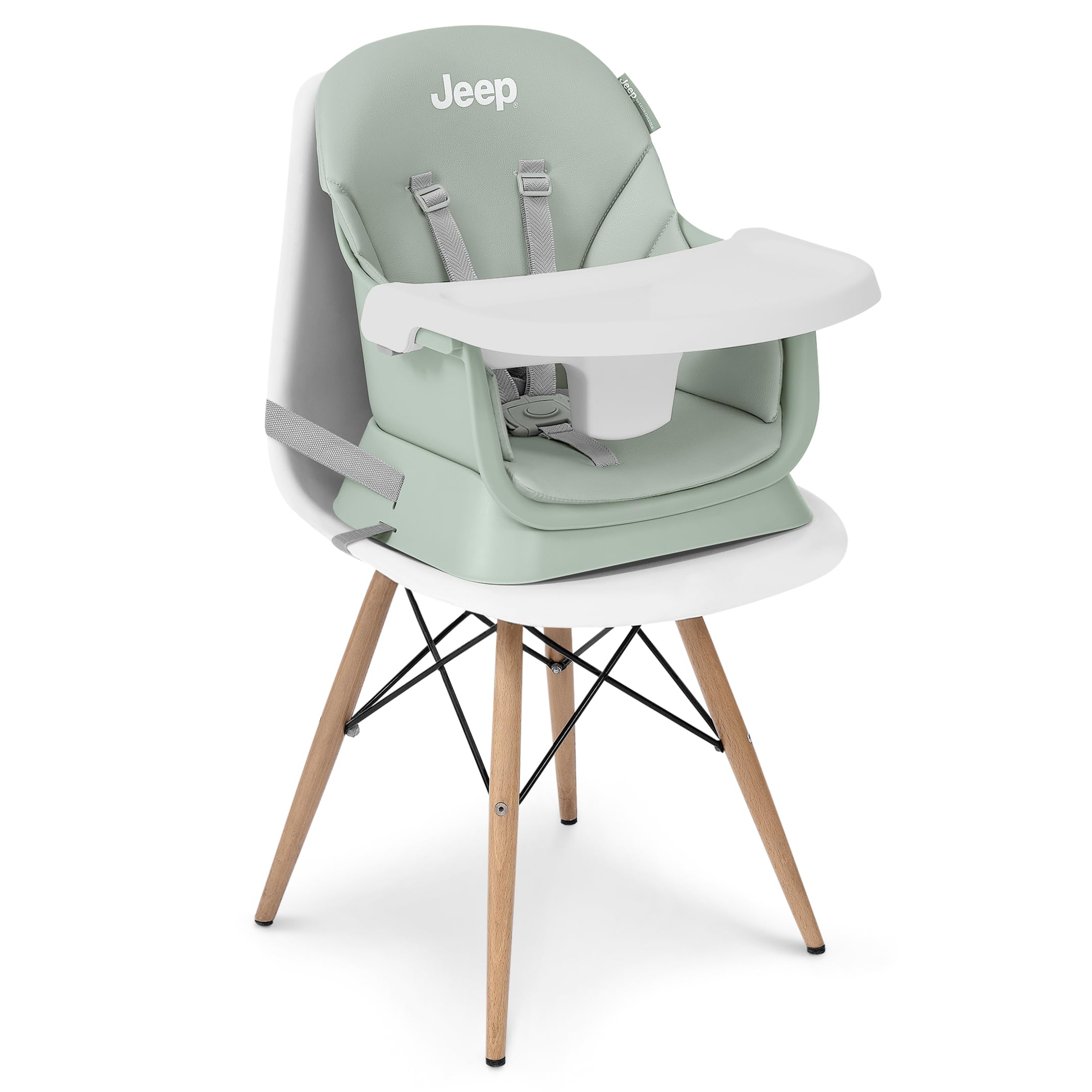 Delta Children Jeep Milestone 6-in-1 Convertible High Chair - Transforms to Stool, Booster Seat, Toddler Chair, Activity Table & Desk Set in Sage Green - Perfect for Dining, Playtime & Learning Activities