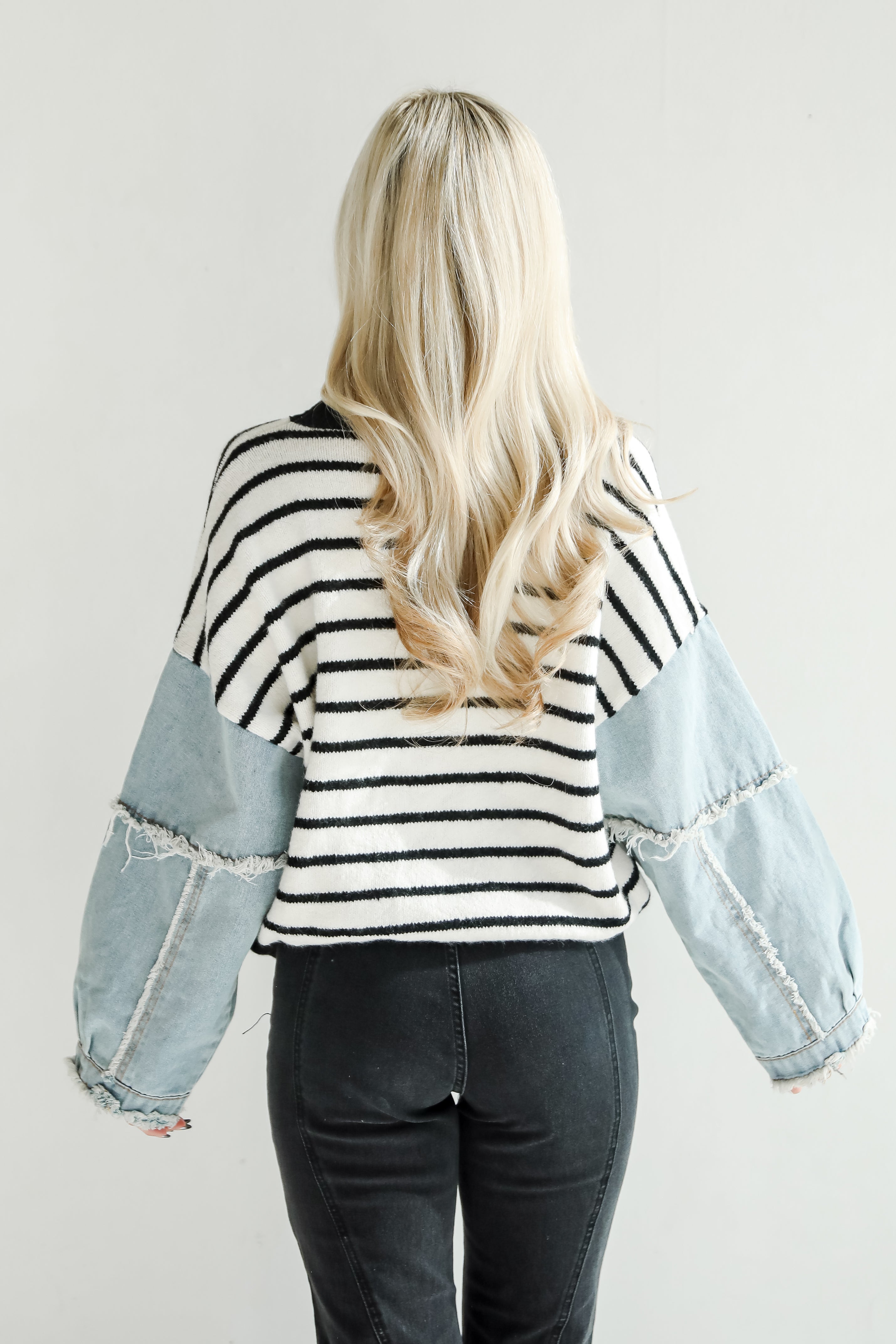 Stylish Ivory Striped Contrast Sweater for Women | Cozy Knit Pullover | Perfect for Fall & Winter Outfits, Office Wear & Casual Dates