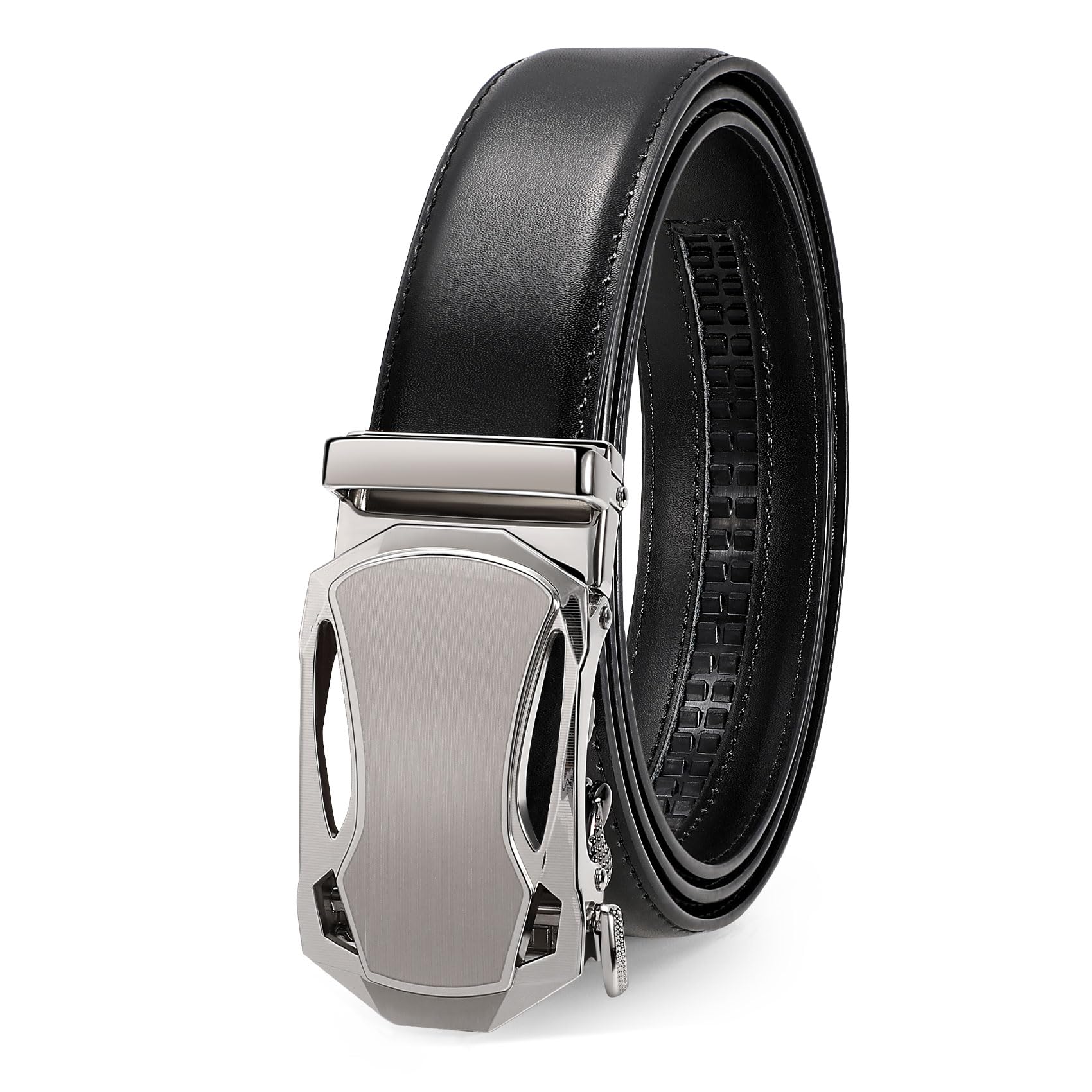 JASGOOR Men's Ratchet Leather Belt - Adjustable Automatic Slide Buckle for Dress & Casual Wear | Comfortable & Trim Fit for Office, Business, Travel & Everyday Use