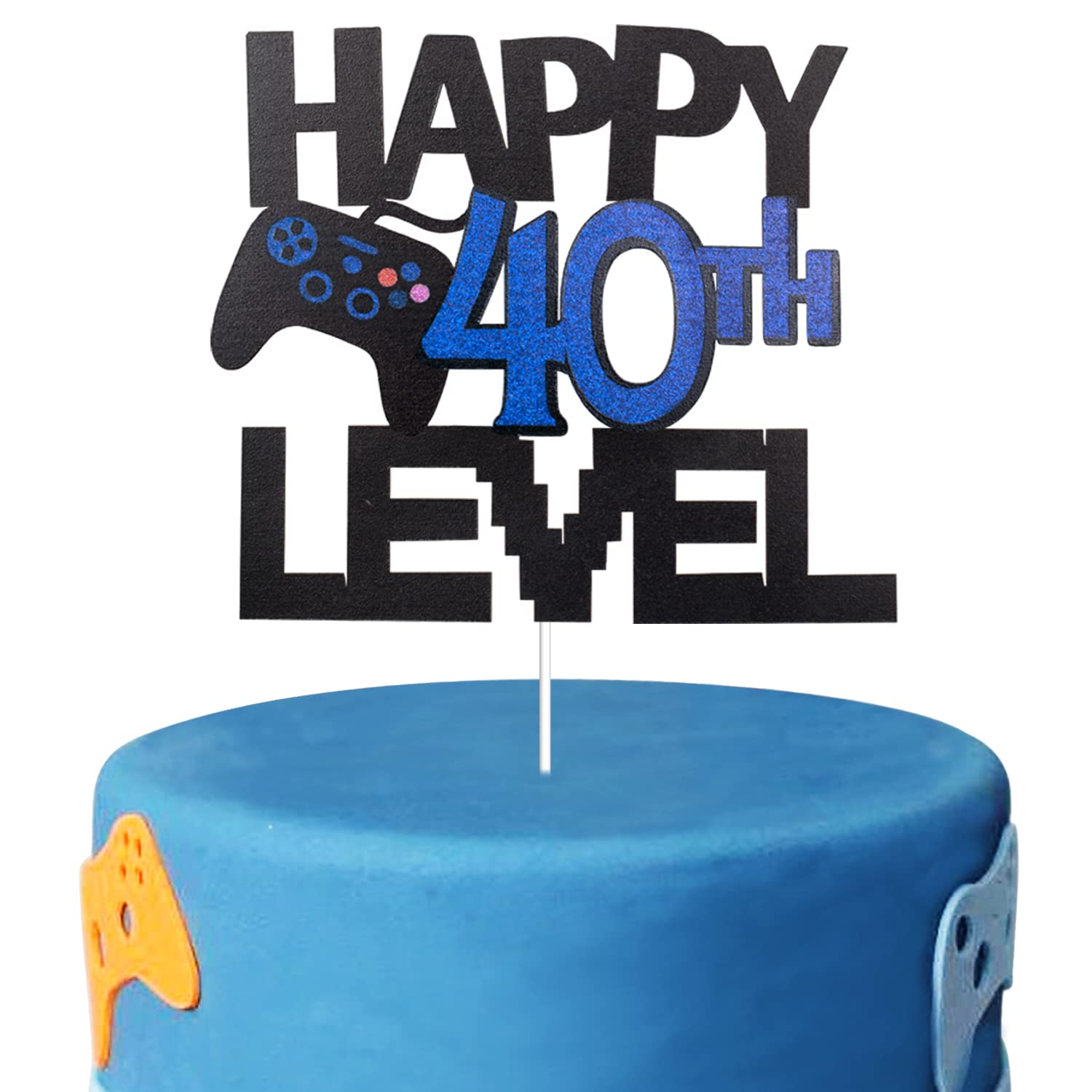 Happy 40th Birthday Video Game Cake Topper - Glitter Gamer Level 40 Unlocked Party Decoration for Birthday Cakes - Perfect for Gaming Themed Parties & Milestone Celebrations