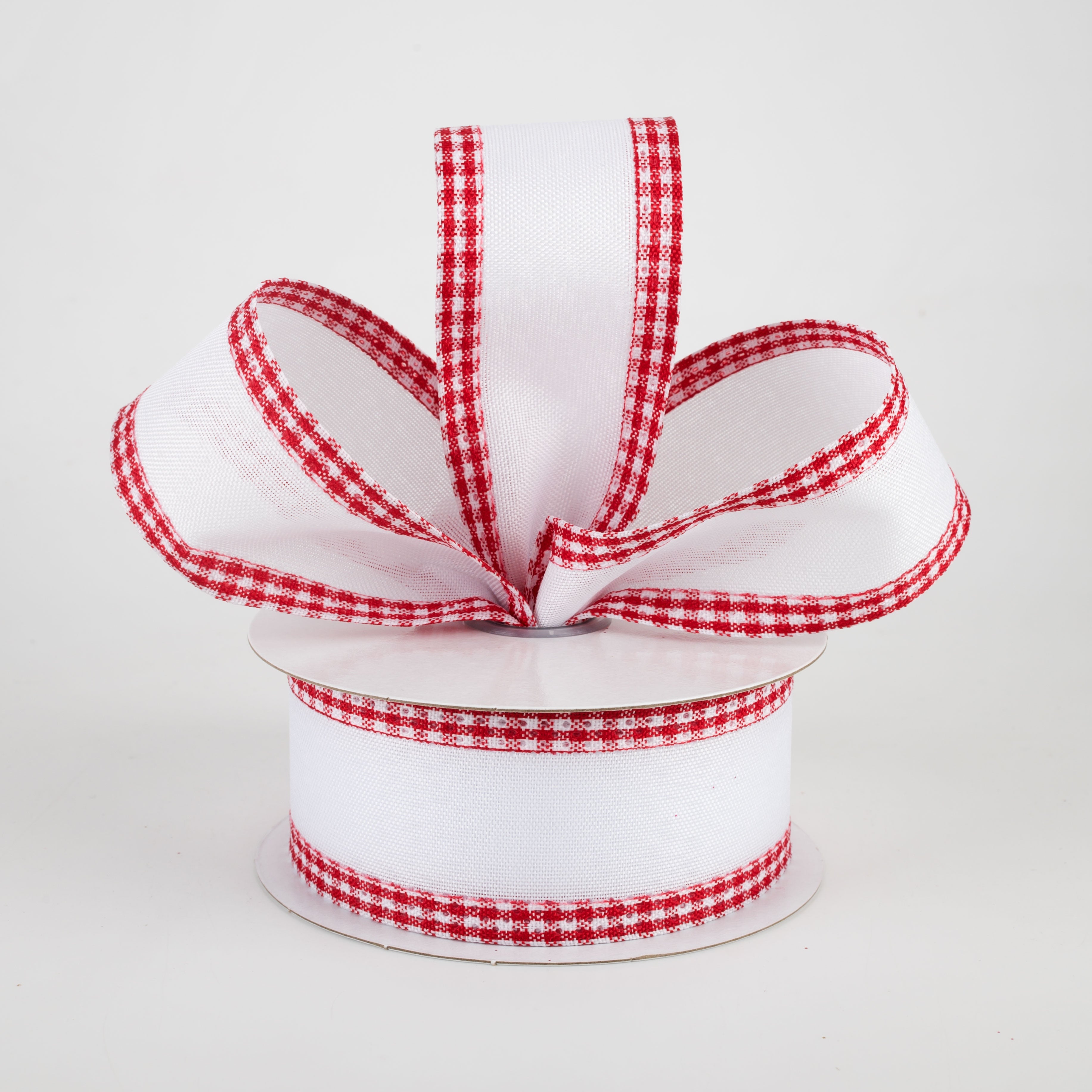 1.5 Inch Red Gingham Edge Ribbon - White Cotton Fabric Ribbon for Crafts, Gift Wrapping, DIY Projects (10 Yards) - Perfect for Christmas Decorations, Party Favors & Scrapbooking