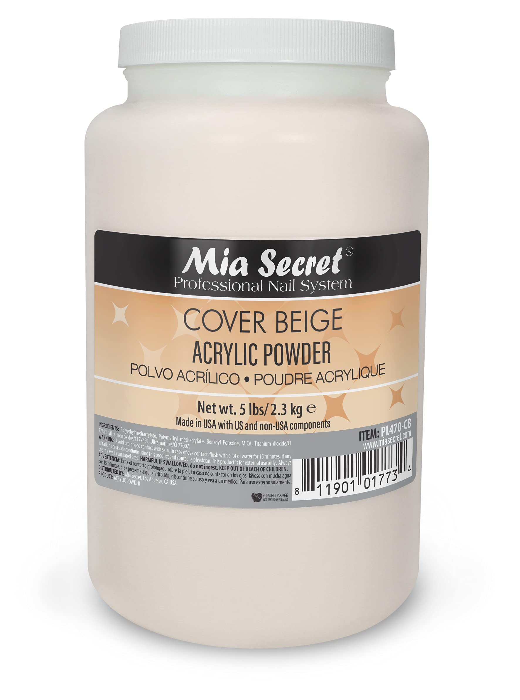 Mia Secret Professional Acrylic Powder - 5 LBS (Cover Beige) for Nail Art, Manicure & Pedicure - High Quality DIY & Salon Use