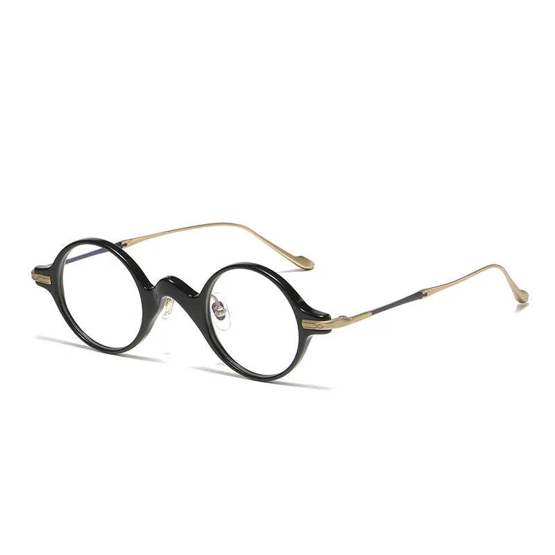 Stylish Unisex Black Titanium Acetate Round Eyeglasses 95950 - Perfect for Work, Reading & Fashion Accessories