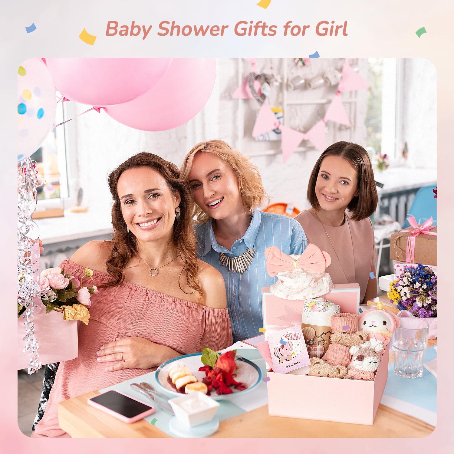 10-Piece Baby Girl Gift Set - Newborn Essentials with Rattle & Swaddle Blanket - Perfect for Baby Showers, Gender Reveal Parties & New Mom Gifts