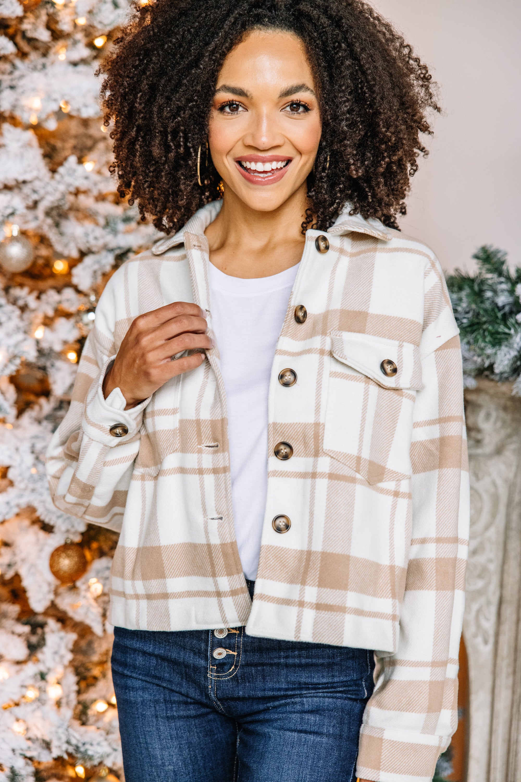Khaki Brown Plaid Shacket for Men - Stylish Flannel Shirt Jacket with Button Front & Chest Pocket - Perfect for Casual Outfits, Outdoor Adventures & Fall Layering