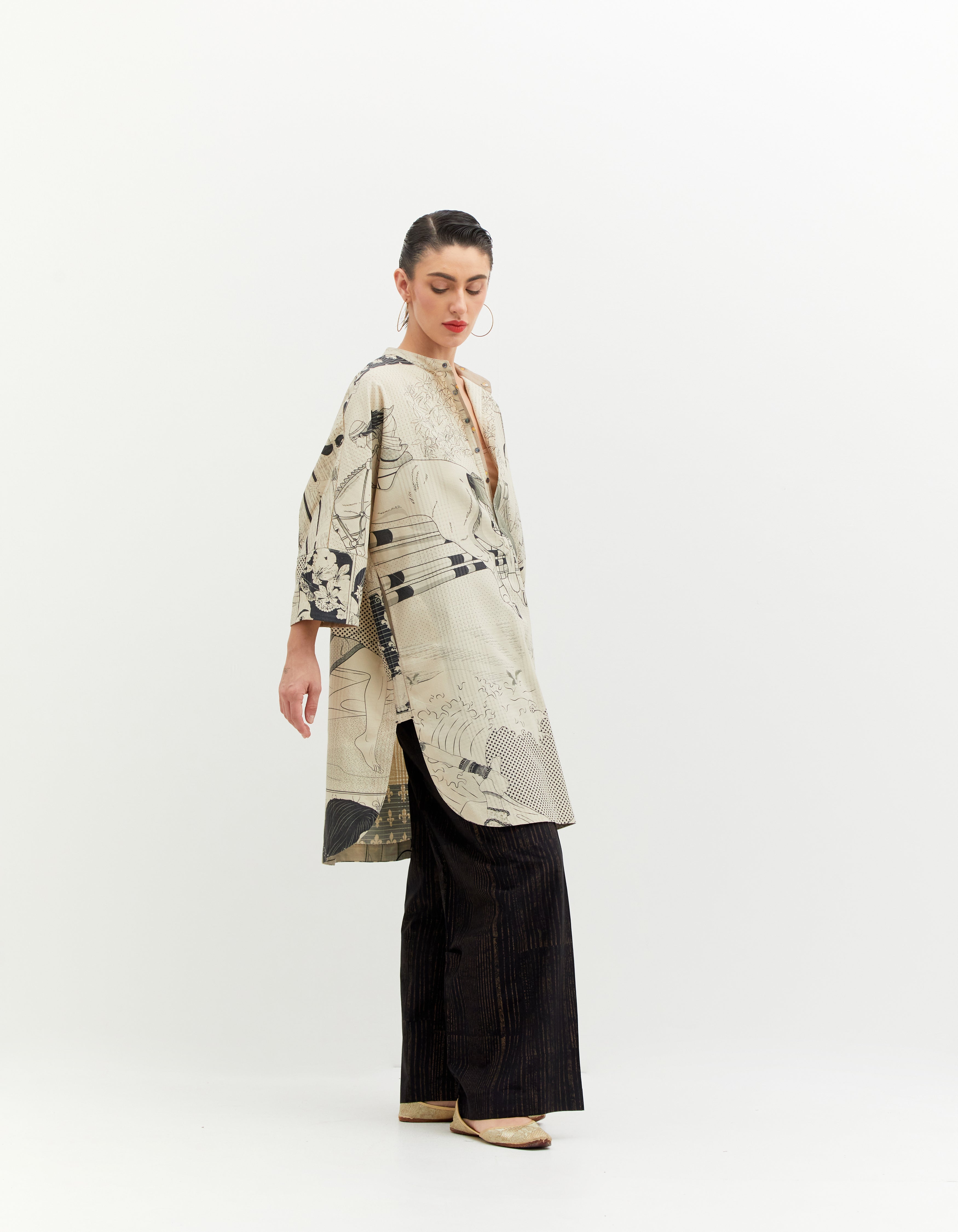 Leap Noor Cotton Silk Check Kurta - Black & White Ethnic Tunic for Women | Perfect for Festivals, Parties & Casual Wear
