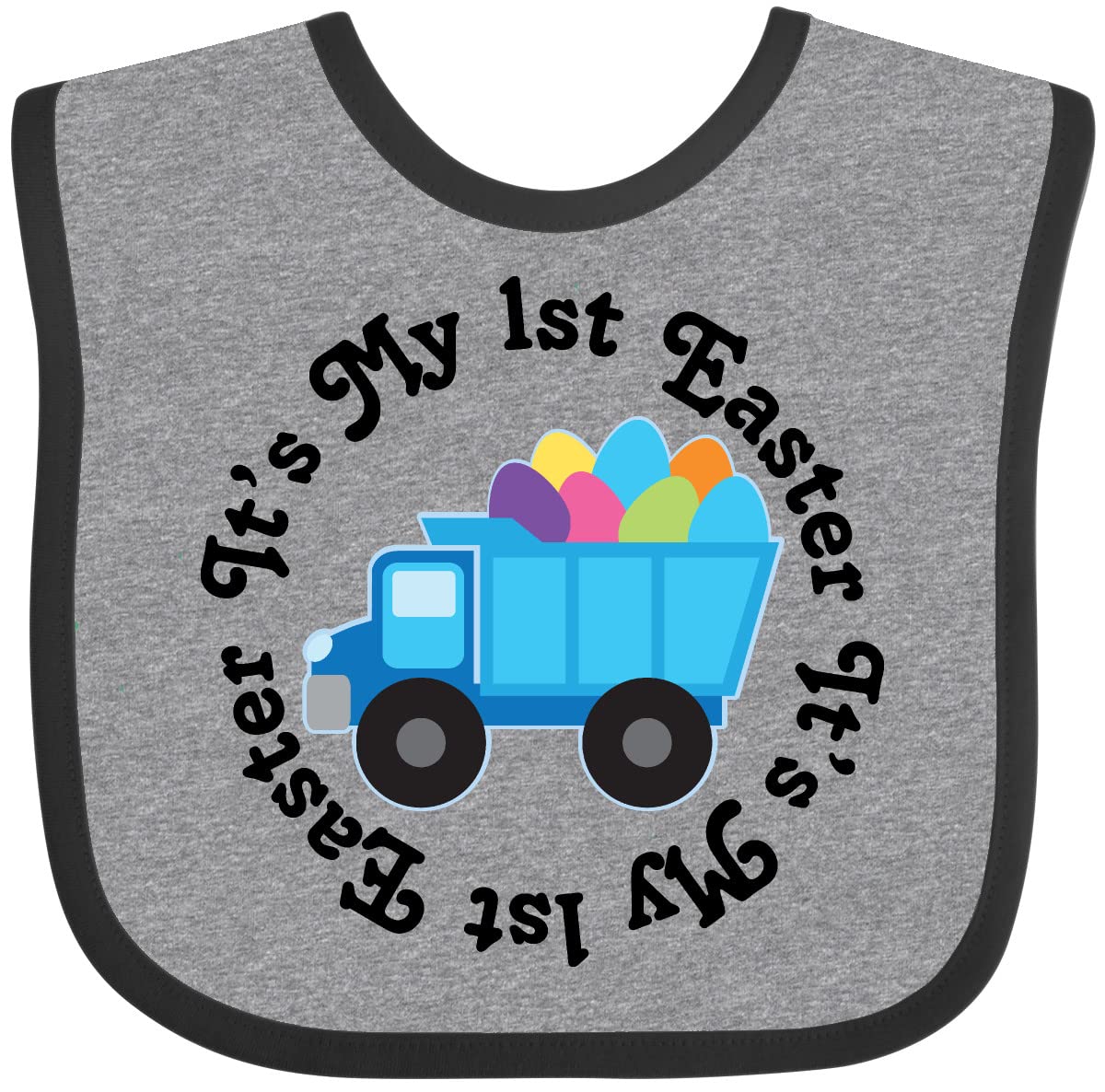 Inktastic 1st Easter Egg Truck Baby Bib - Soft Cotton Easter Bib for Babies & Toddlers - Perfect for First Easter Photos, Holiday Outfits, and Family Gatherings