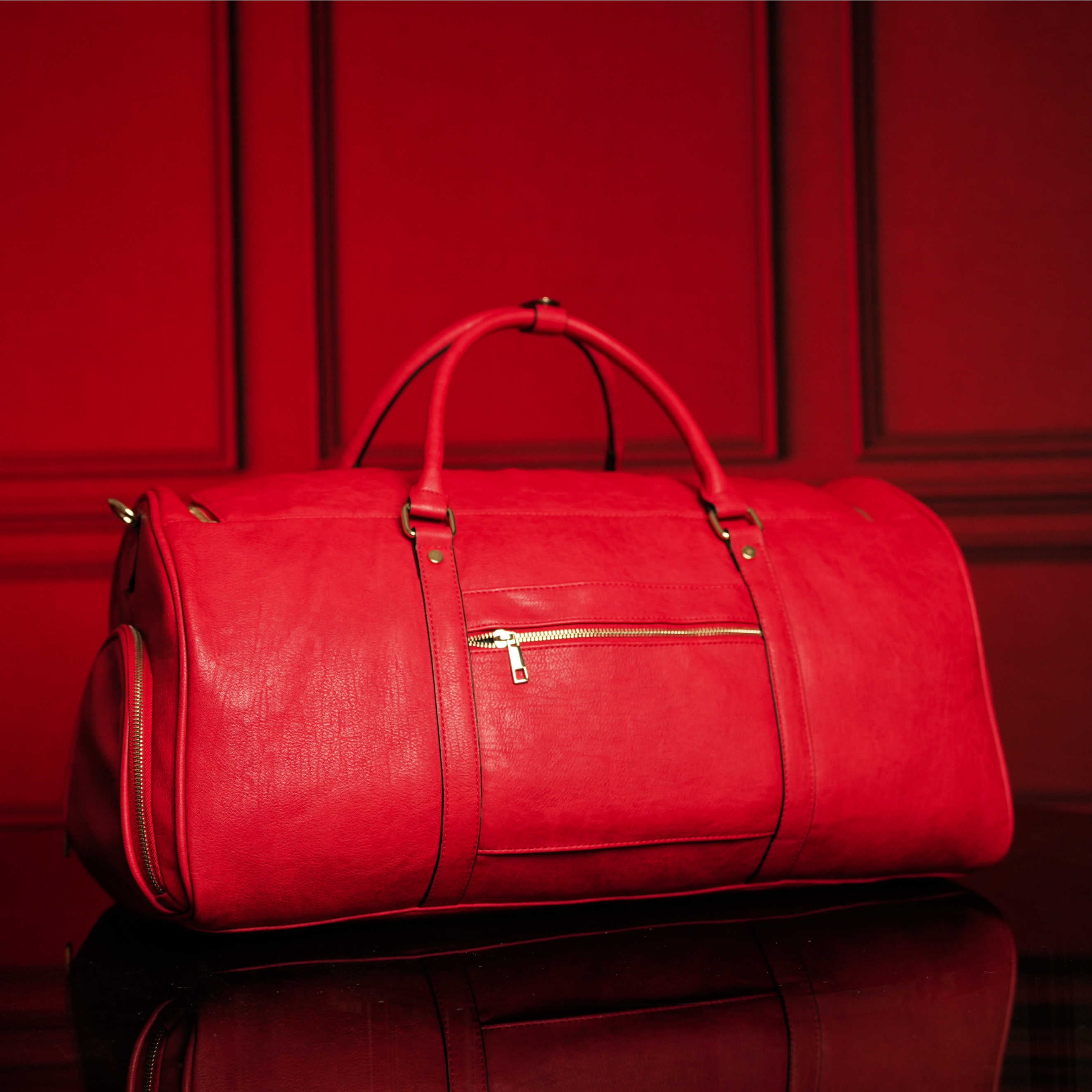 Premium Red Tumbled Leather Duffle Bag - Stylish Weekender Travel Bag for Men & Women - Perfect for Gym, Weekend Getaways & Business Trips