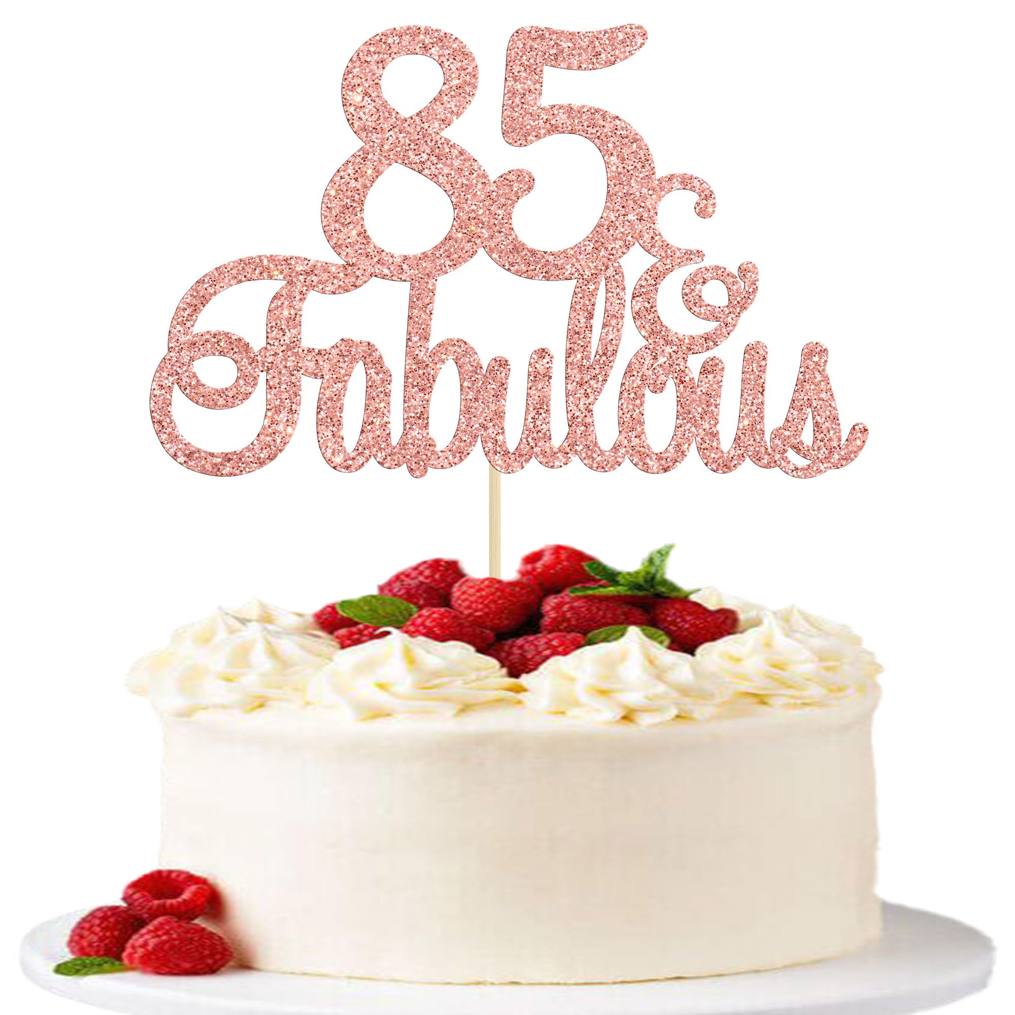 85 & Fabulous Rose Gold Glitter Cake Topper - Happy 85th Birthday & Anniversary Party Decorations | Elegant Cake Pick for Wedding, Milestone Birthday Celebrations & Special Occasions