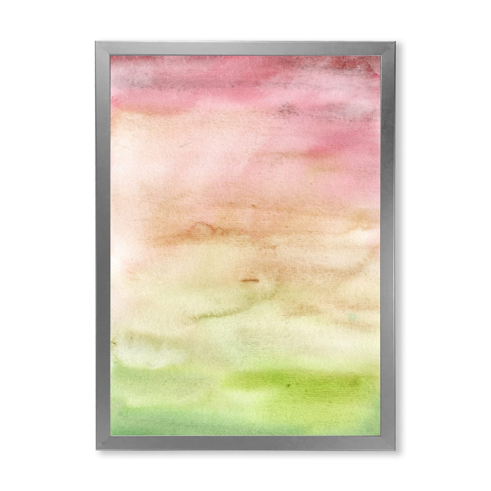 Abstract Sunset Wall Art - Pink, Beige & Green Modern Framed Canvas Painting for Living Room, Bedroom & Office Decor