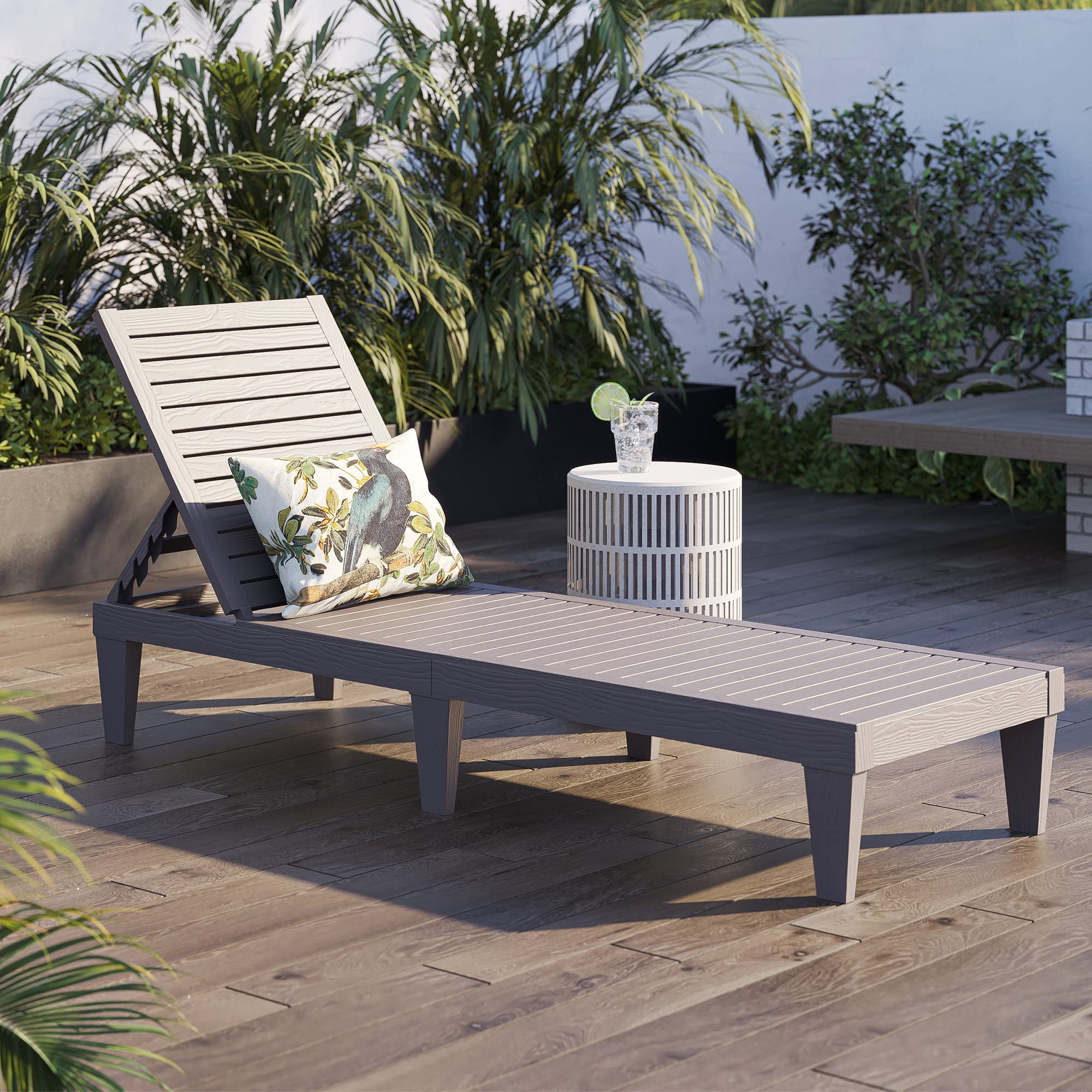 BELLEZE Outdoor Chaise Lounge Chair - 5-Position Adjustable Backrest, Waterproof Resin Patio Furniture, Easy Assembly, Supports 330 lbs (Brown) - Perfect for Poolside, Beach, Backyard & Patio Relaxation