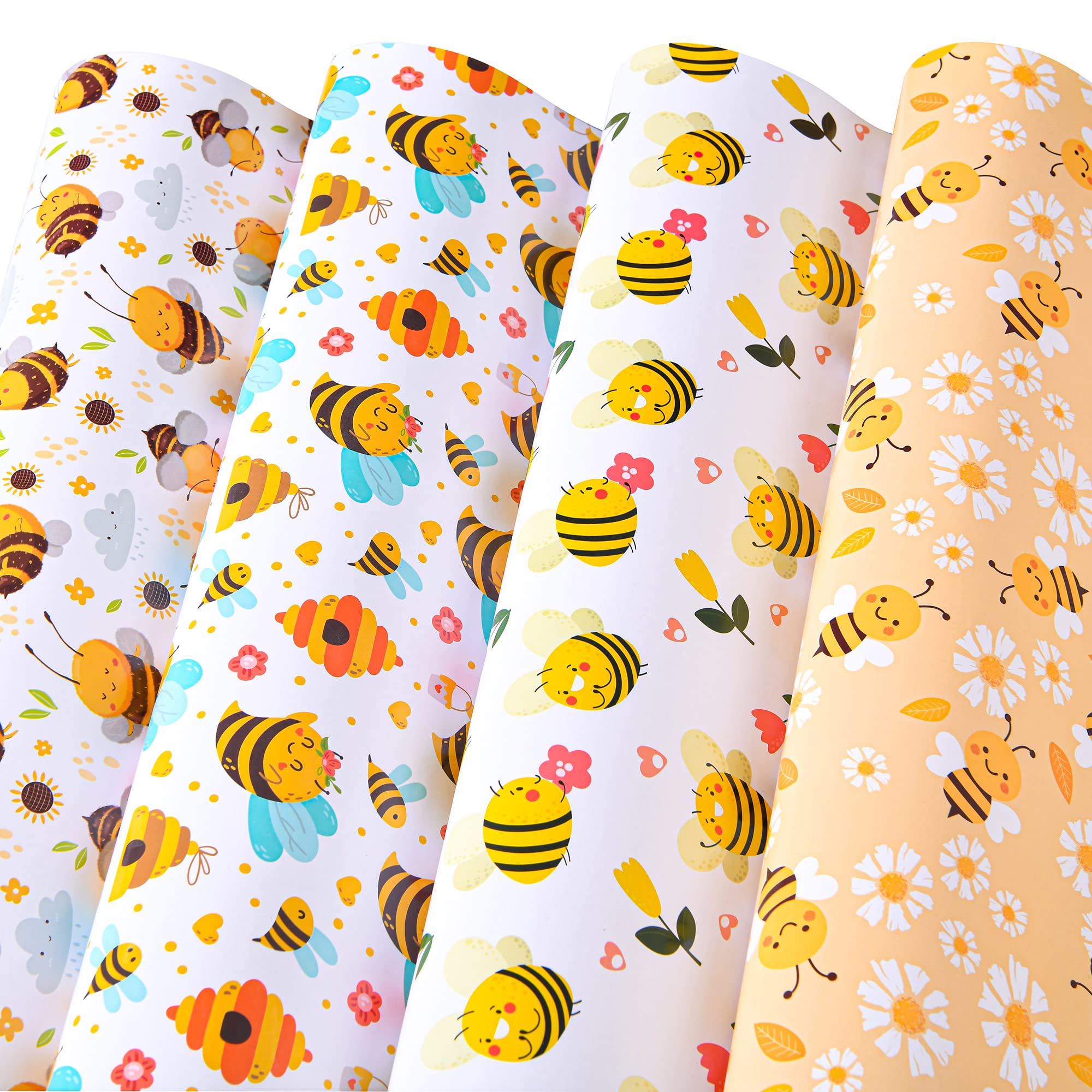 Titiweet Bee Themed Wrapping Paper - 12 Sheets Birthday Gift Wrap for Girls & Women, 20 x 28 Inches, Cute Honeycomb & Bee Design for Birthday Party, Baby Shower & Christmas Gifts - Perfect for DIY Crafts & Holiday Present Wrapping