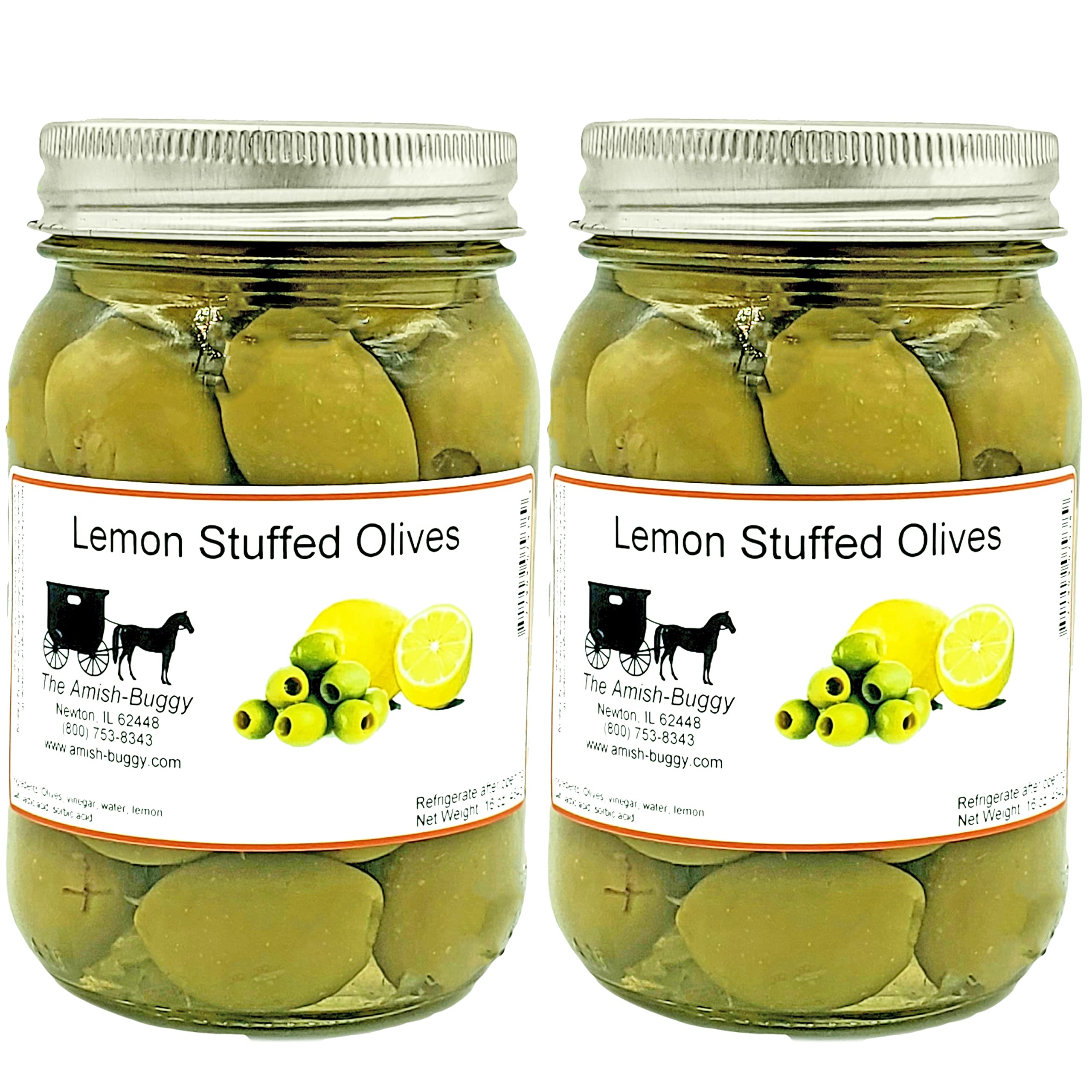Lemon Stuffed Large Olives - 2 Pack (16 oz Each) | Gourmet Stuffed Olives for Charcuterie Boards, Cocktails & Mediterranean Recipes
