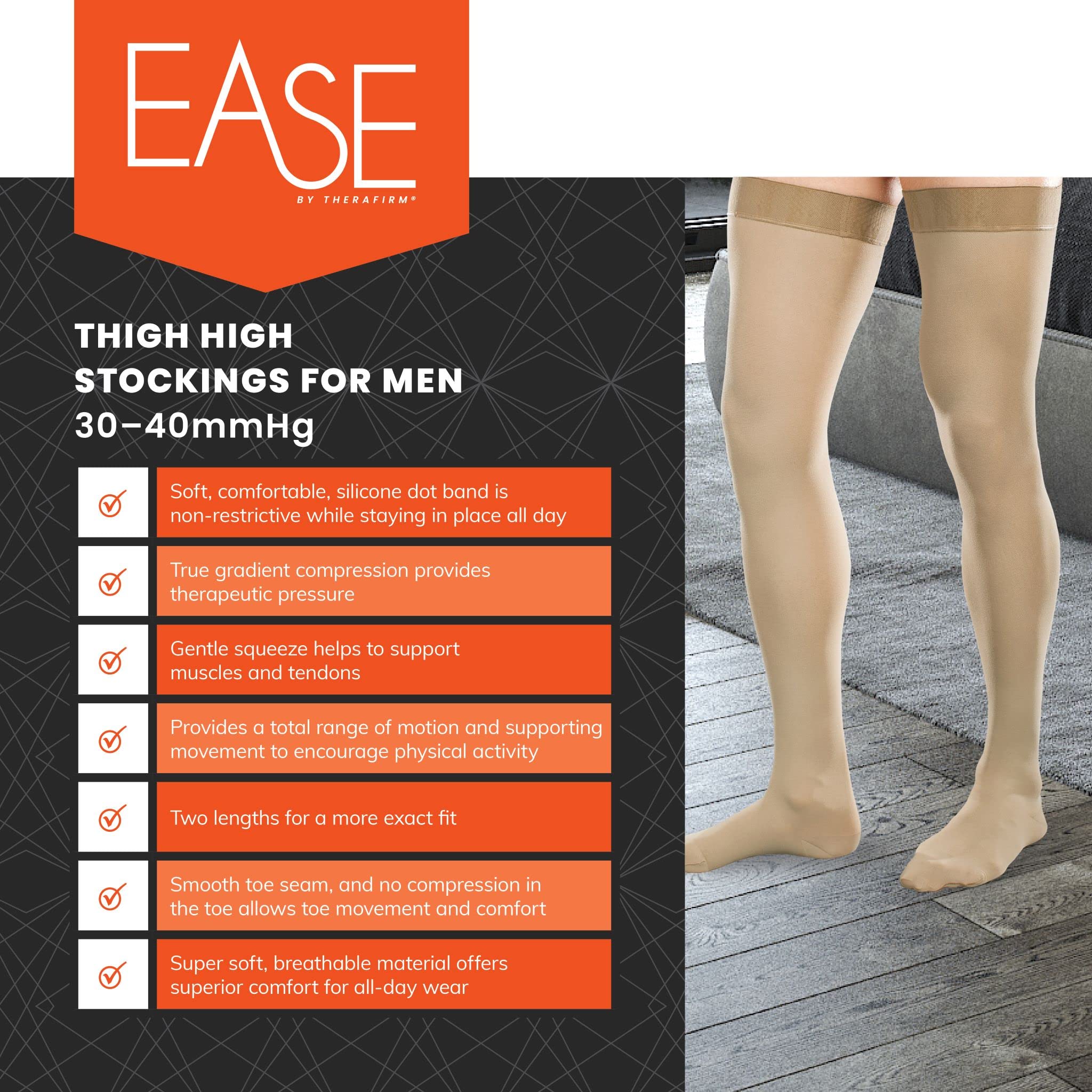 EASE BY THERAFIRM Men's Modern Compression Socks for Circulation & Support - Best for Running, Travel & Work