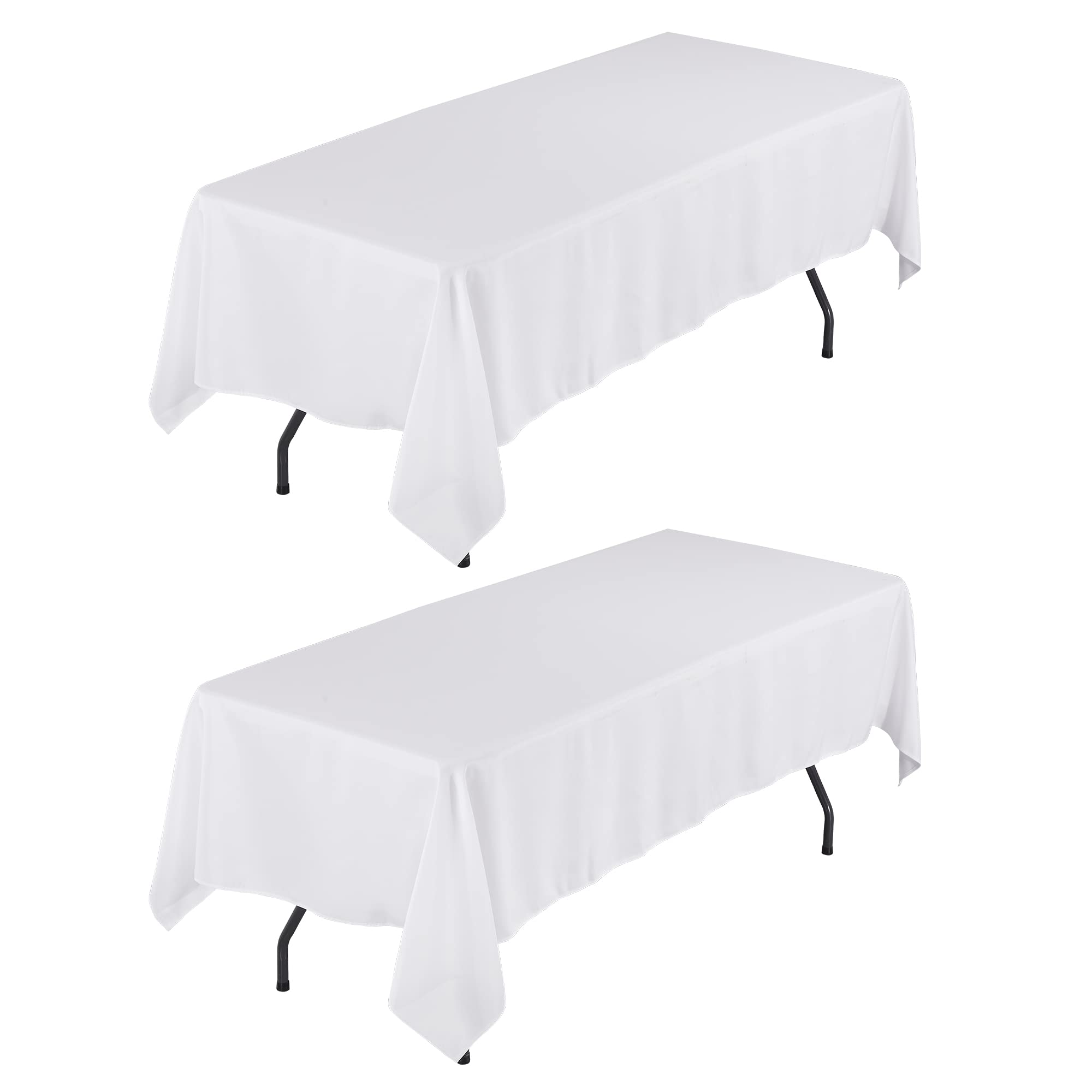 2 Pack White Rectangle Tablecloth 60 x 84 Inch - Washable Polyester Table Cover for 4 Feet Table - Perfect for Dining Room, Buffet, Party, Wedding, Holiday Dinner & Outdoor Camping Events