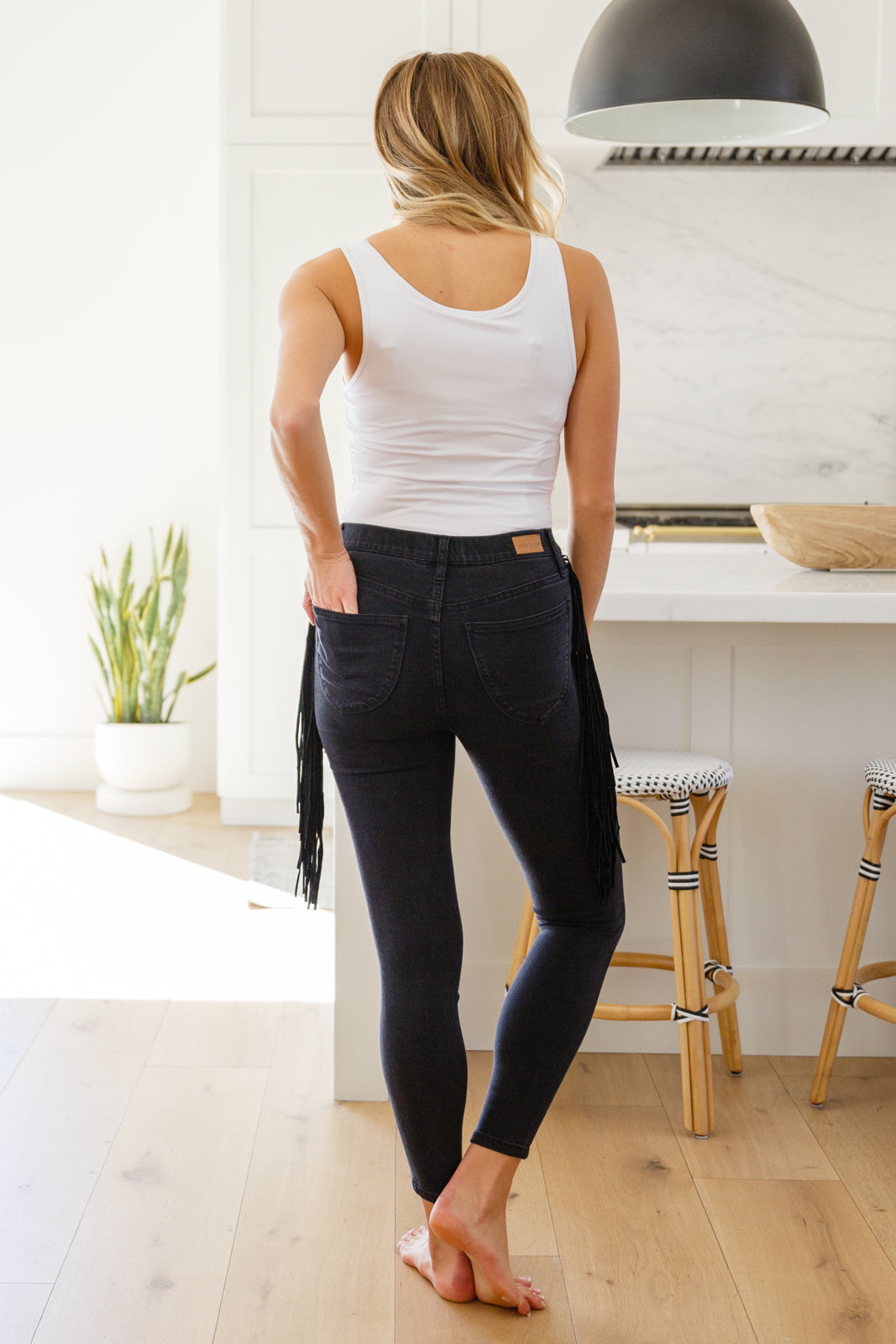 Black Hilary Side Fringe Skinny Jegging - Stretch Denim Leggings for Women | Perfect for Casual Wear, Work & Night Out