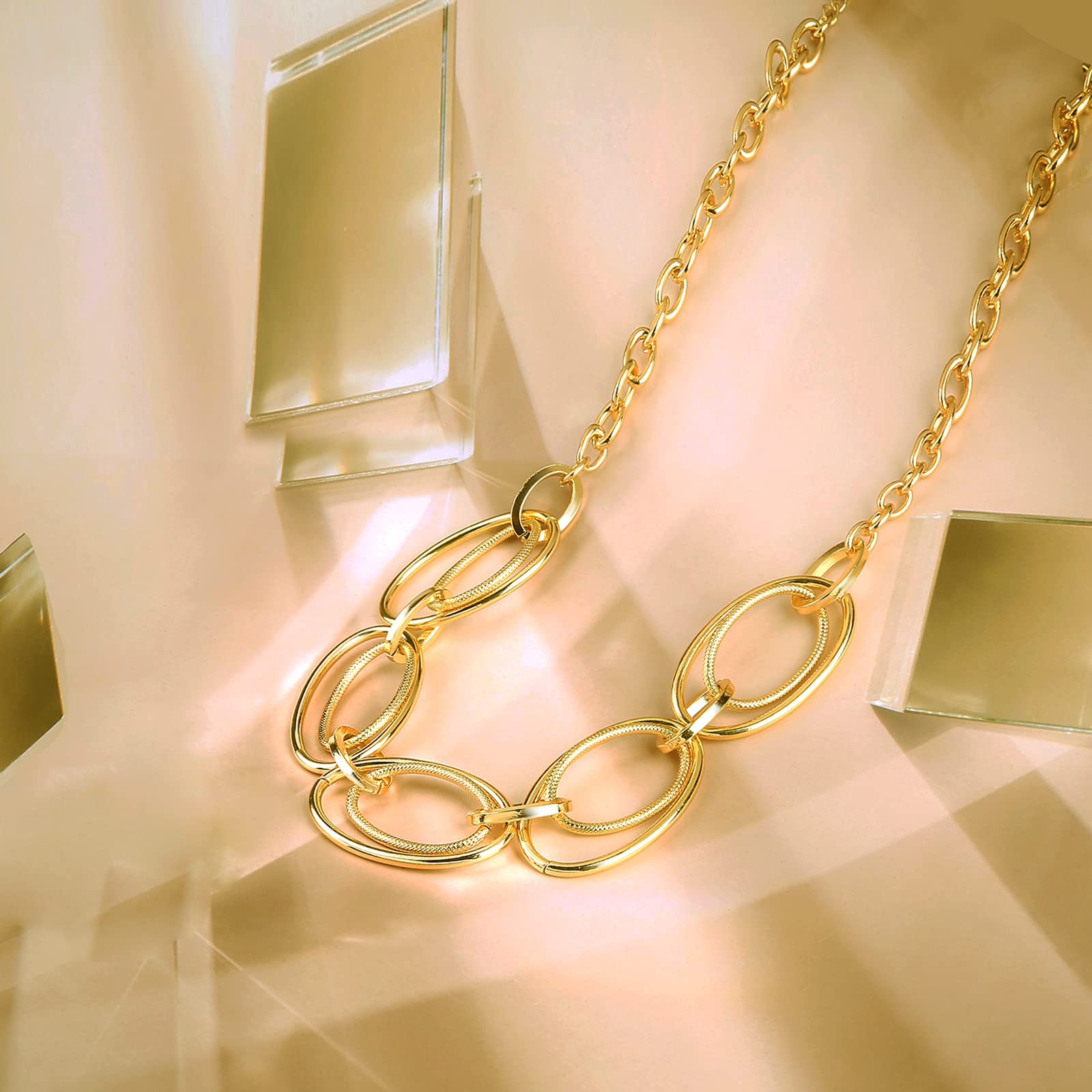 14K Gold Plated Silver Chain Necklace for Women - Thick Layered Long Necklace - Perfect for Everyday Wear, Parties & Special Occasions