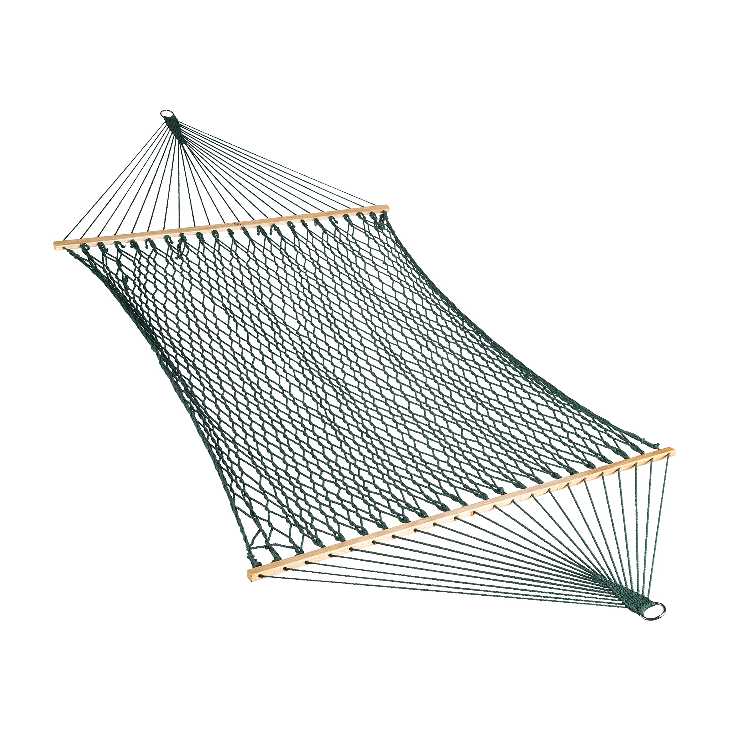 Bliss Hammocks BH-410GR 60-Inch Wide Cotton Rope Hammock for Indoor & Outdoor Use - Patio, Backyard, Poolside Relaxation with Chains & Hooks - Eco-Friendly Polyester & Hardwood Spreader - 450 lb Capacity - Green - Perfect for Lounging, Camping, and Beach Vacations