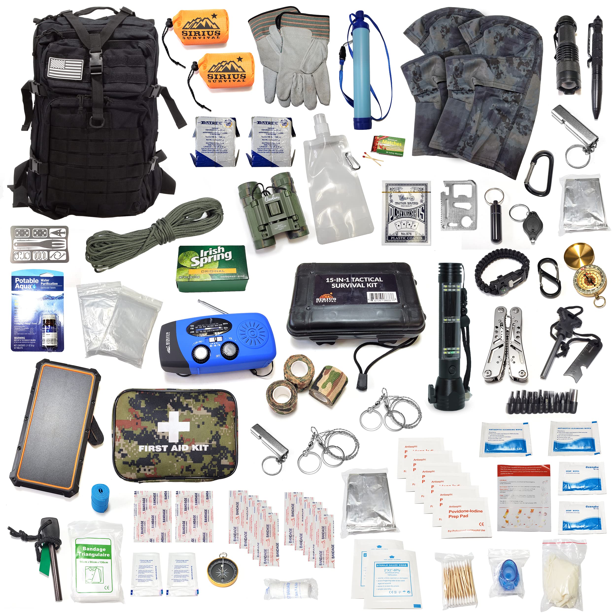 Sirius Premium 50L Tactical Bug Out Backpack - 72 Hour Survival Kit for 2 People - Emergency Go Bag with Essential Gear - Perfect for Outdoor Adventures, Camping & Disaster Preparedness