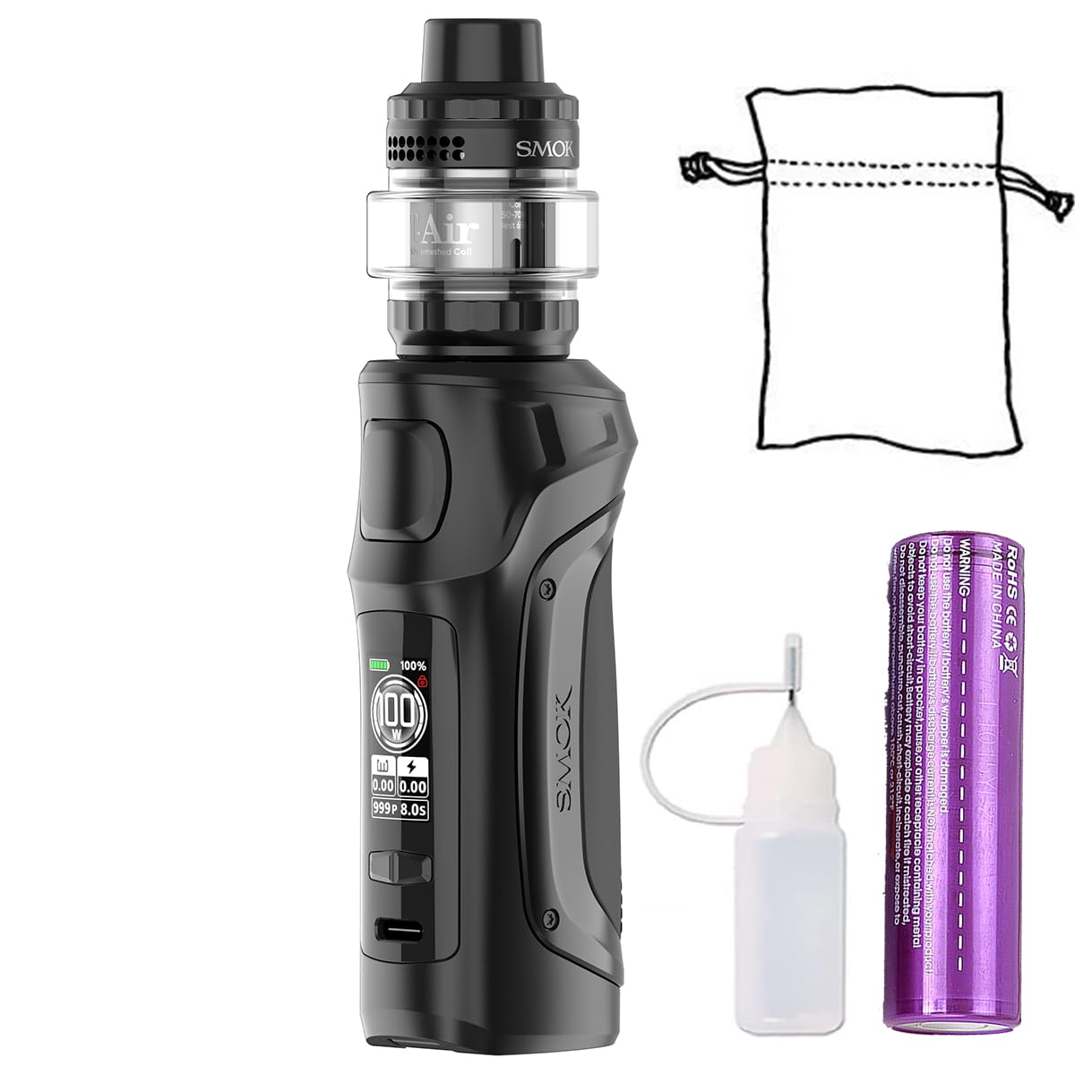 SMOK 100W Mag Solo Kit - Rechargeable 2500mAh Vape Starter Set with 5ml T-Air Subtank | Electronic Cigarette & Vaporizer Complete Kit (No E-Liquid/No Nicotine, Matte Black) - Perfect for Beginners & Cloud Chasing Enthusiasts