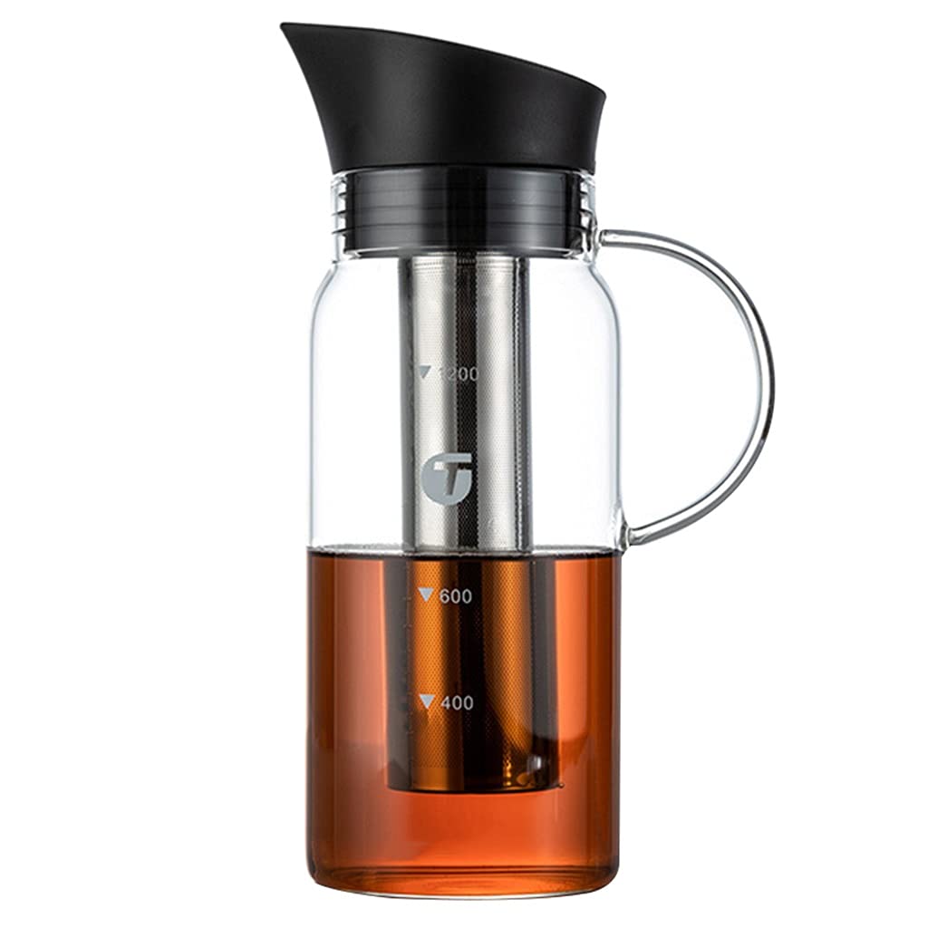 Premium Cold Brew Coffee Maker - 1.2L Glass Carafe with Removable Stainless Steel Filter for Homemade Iced Coffee & Tea | Perfect for Office, Kitchen & Outdoor Use | BPA-Free & Durable Design (41oz Capacity)