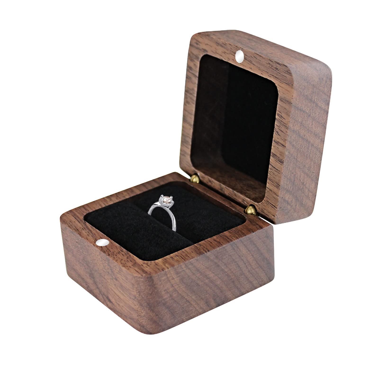 FuninCrea Personalized Wooden Ring Box - Elegant Square Wedding Ring Holder with Single Slot for Engagement & Ceremonies | Vintage Jewelry Display Case for Proposals, Vows & Special Occasions