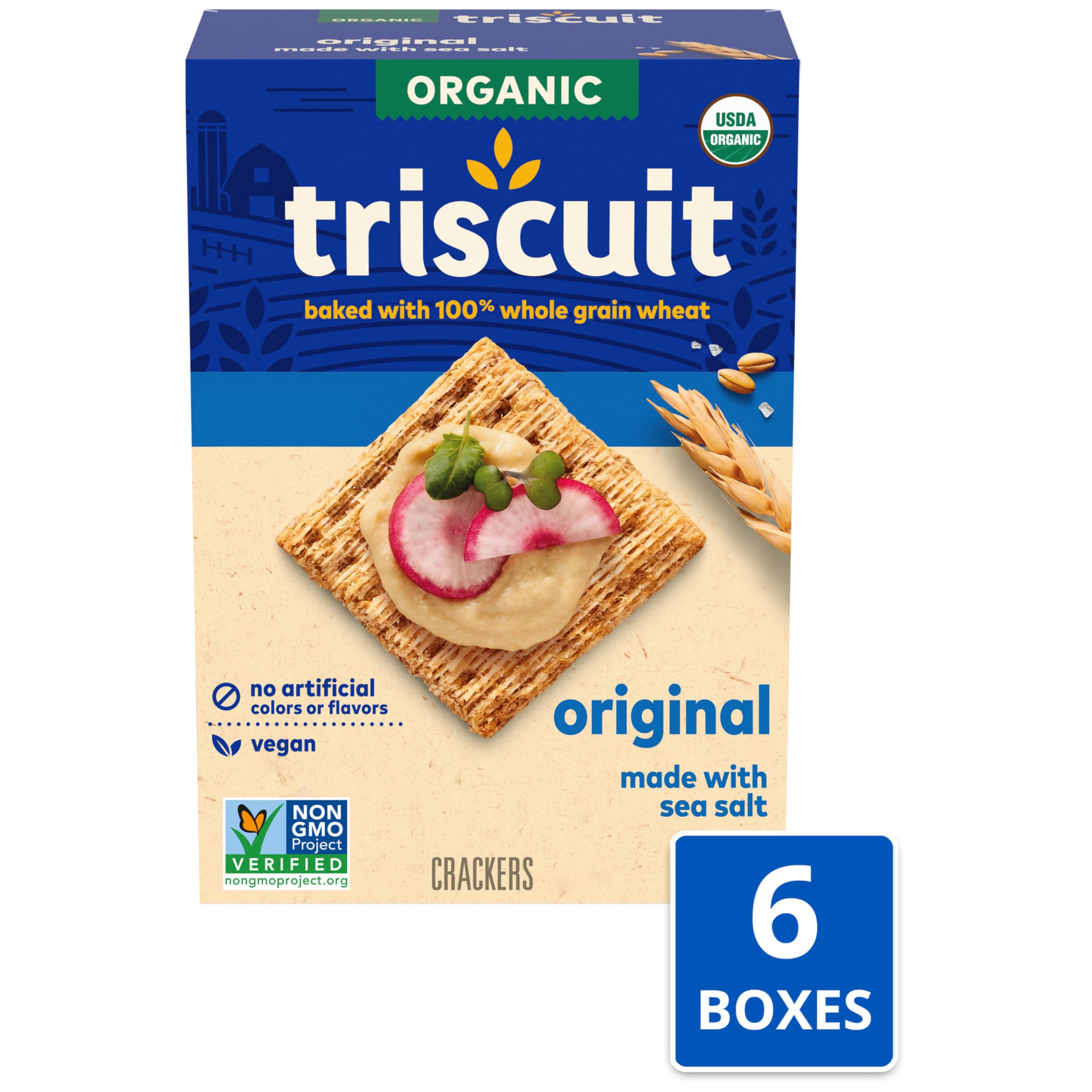 Organic Triscuit Original Whole Grain Wheat Crackers | Vegan & Gluten-Free Snacks | Bulk Lunchbox & Office Snacks | 6-7 oz Box (Pack of 6) | Perfect for Healthy Snacking, Parties & On-the-Go