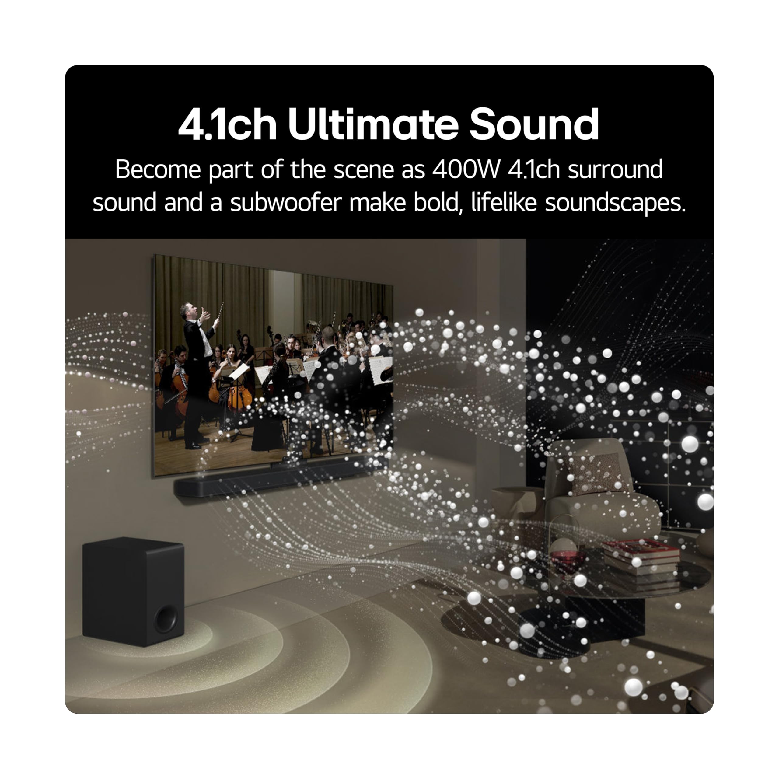 LG US40TR 4.1 Channel Bluetooth Soundbar with Wireless Subwoofer - Immersive Surround Sound for Home Theater, Gaming & Movie Nights